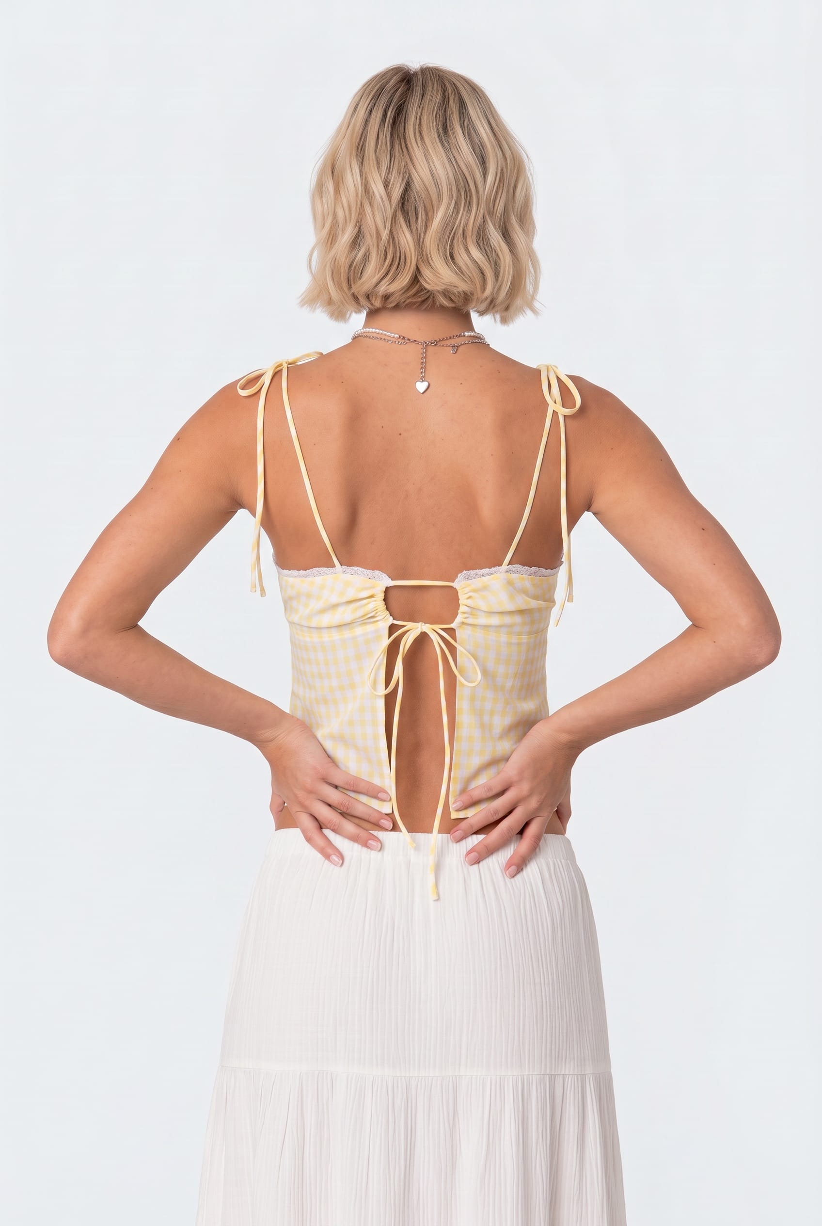 Yellow Gingham Corset Tie-Strap Top
