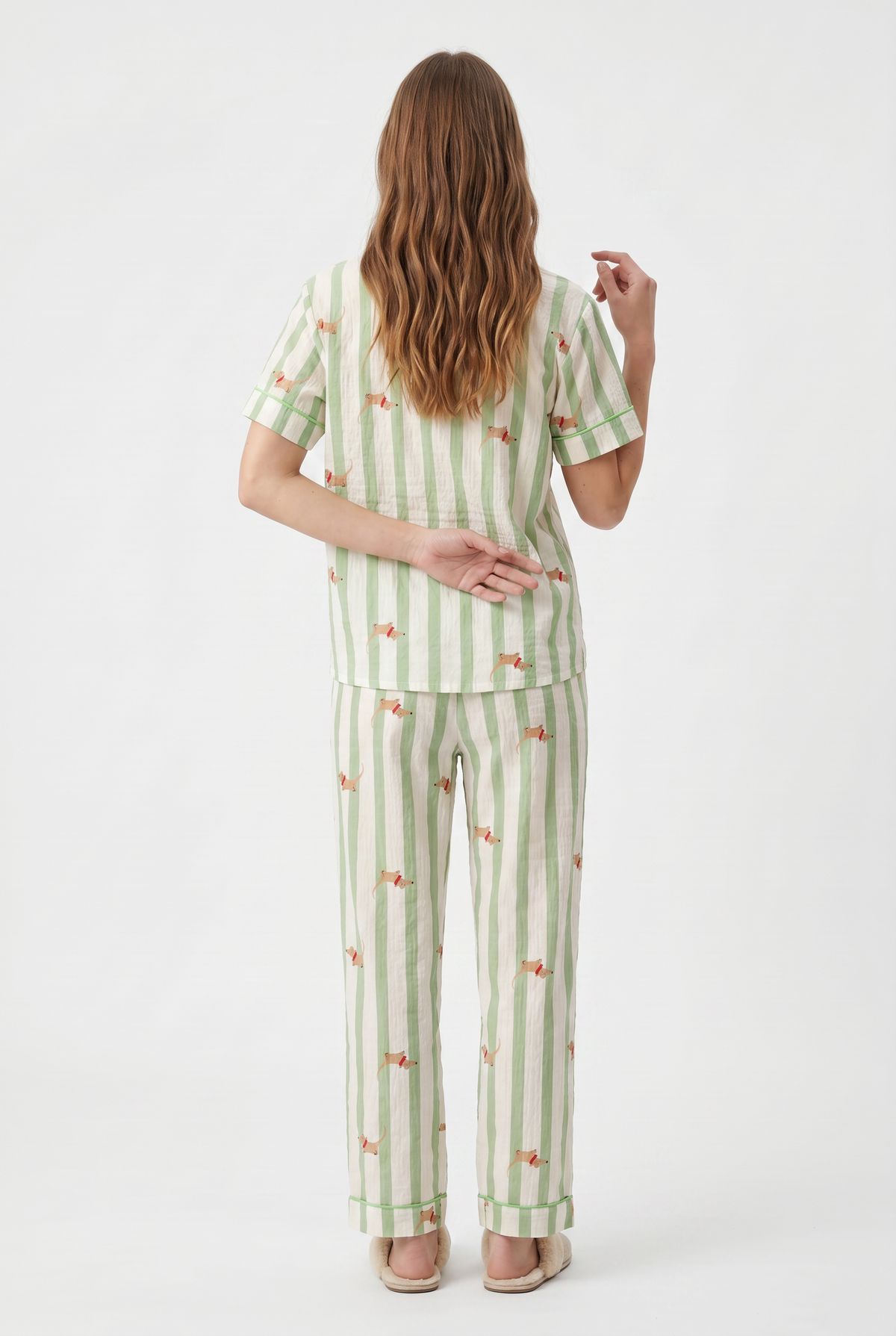 Green Striped Dachshund Cotton Pyjama Set
