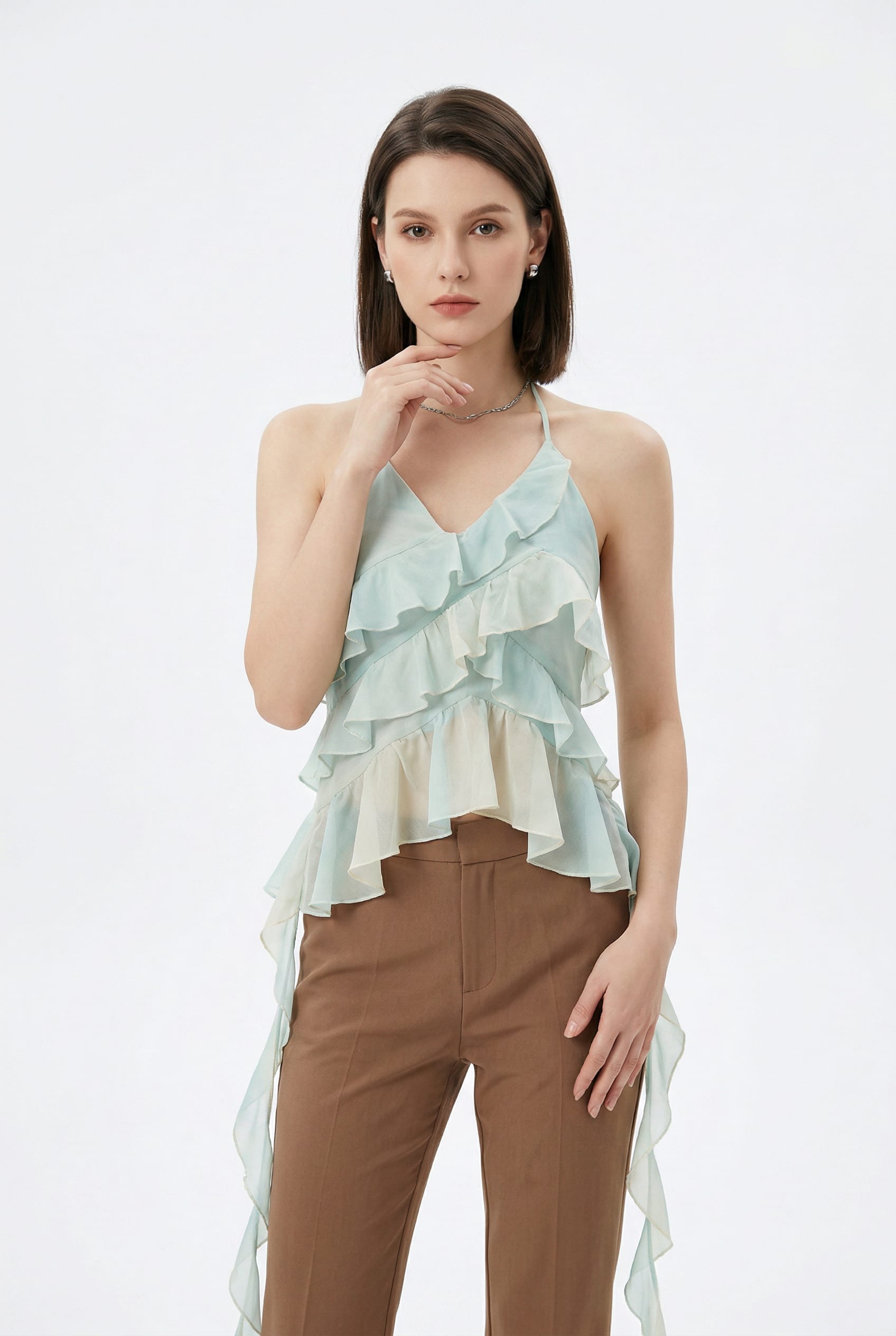 Asymmetric Blue Halter Top