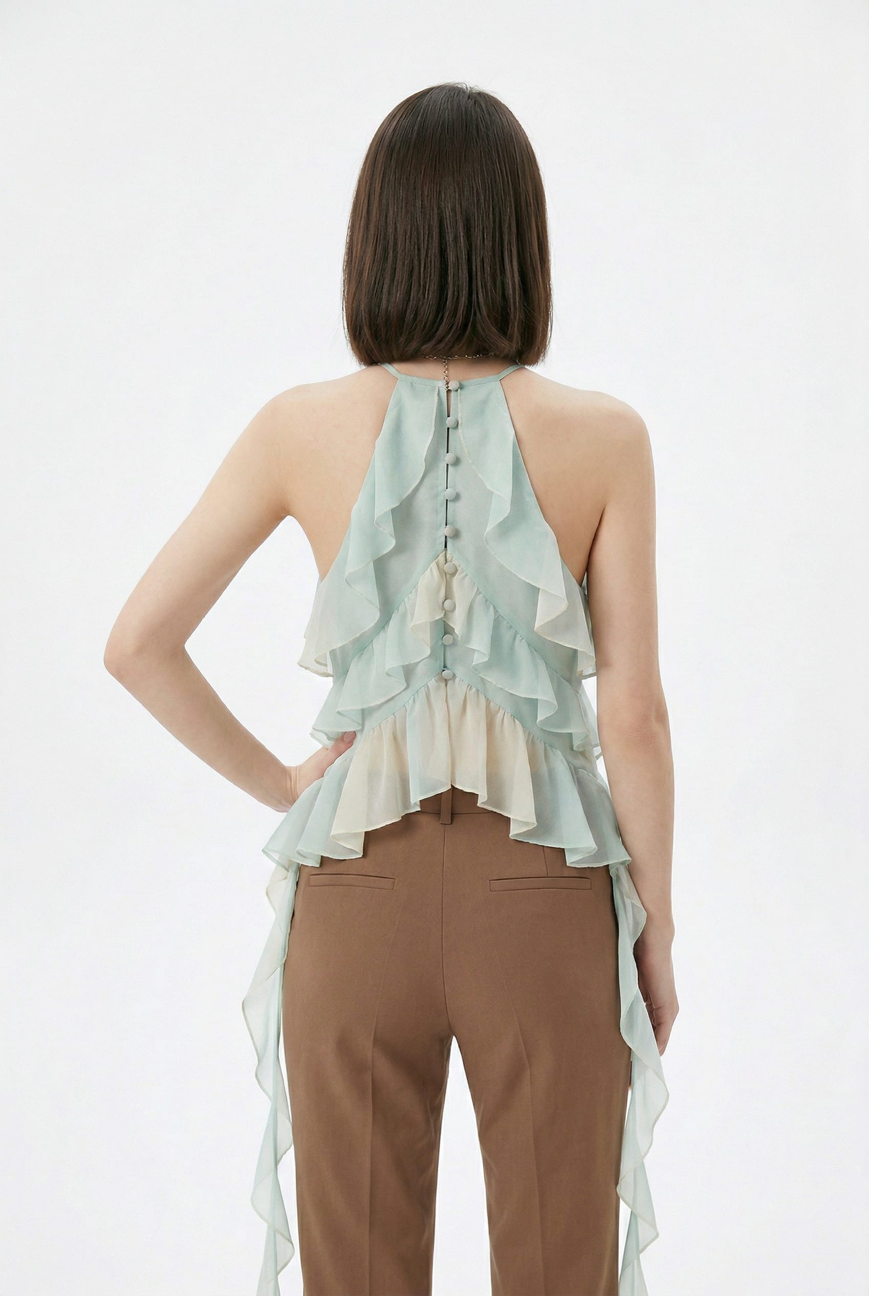 Asymmetric Blue Halter Top
