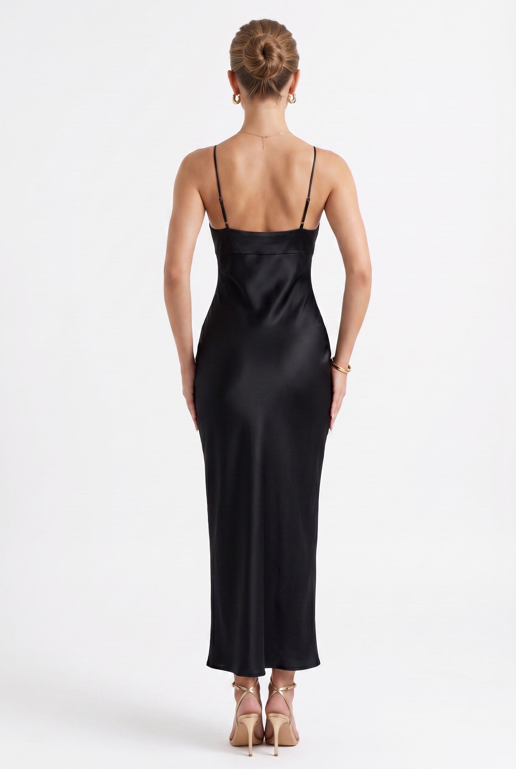Black Satin Slip Midi Dress