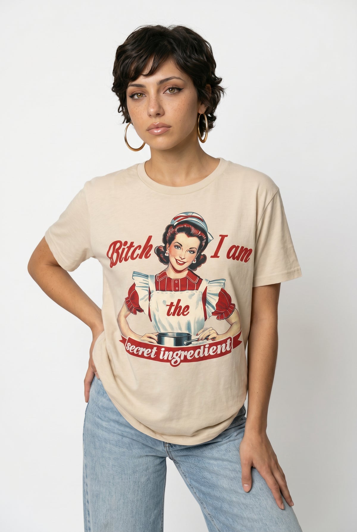 Beige Retro Graphic T-Shirt