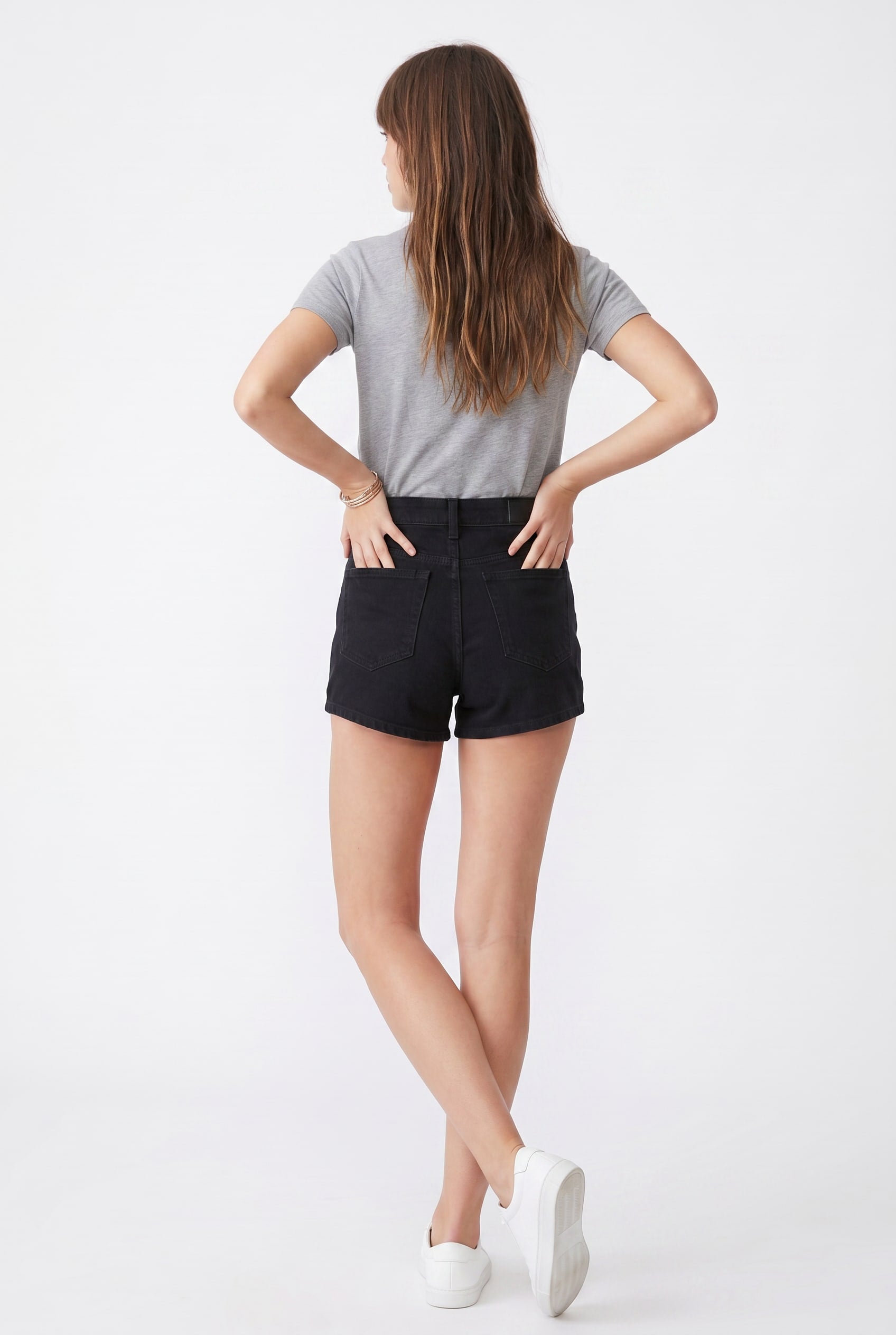Black Denim High-Waisted Cuffed Shorts