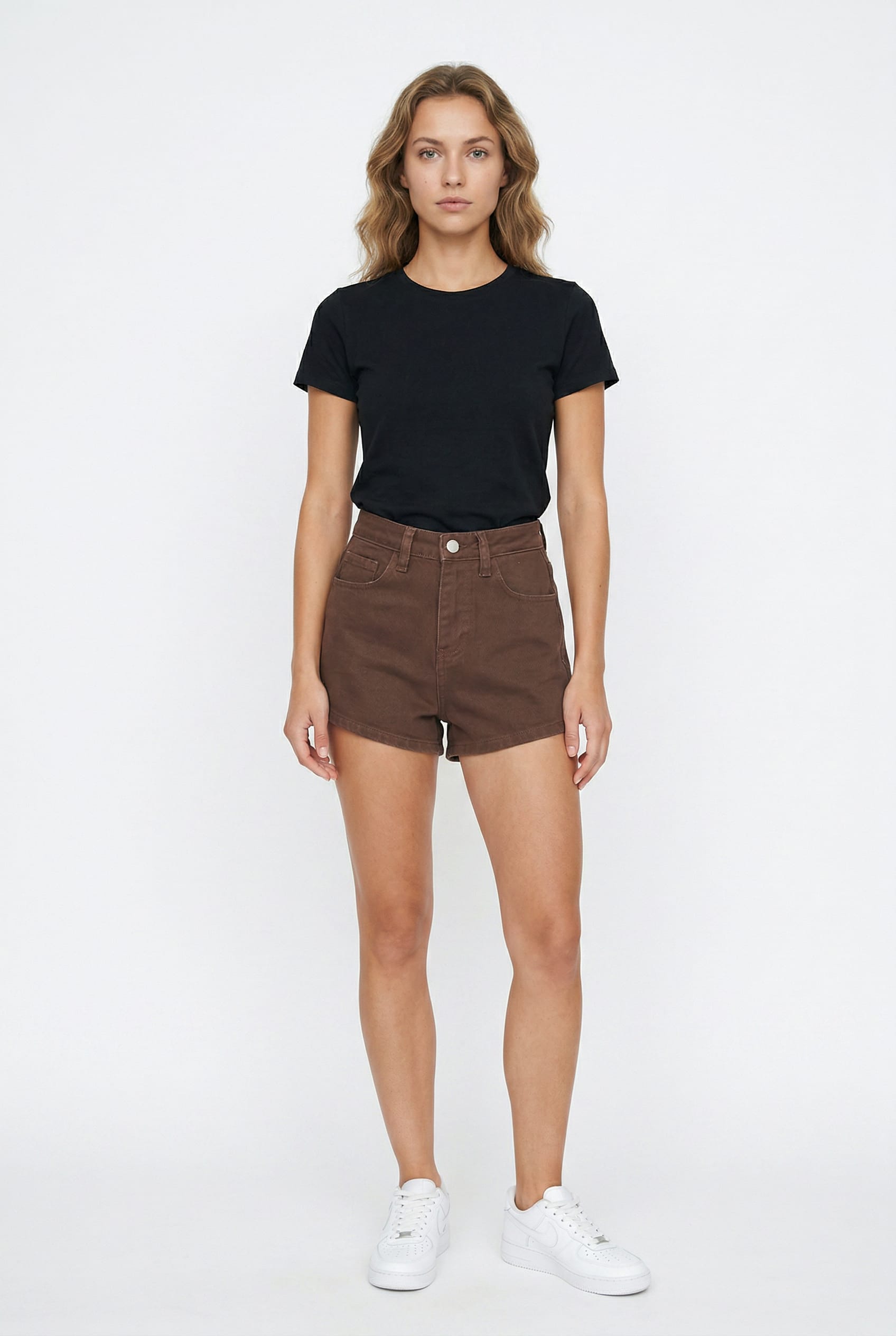 Chocolate Brown High-Rise Denim Shorts