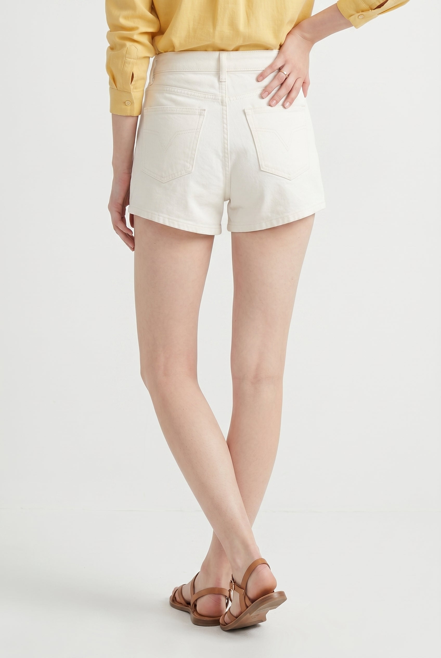 Ecru White Denim High-Waist Shorts