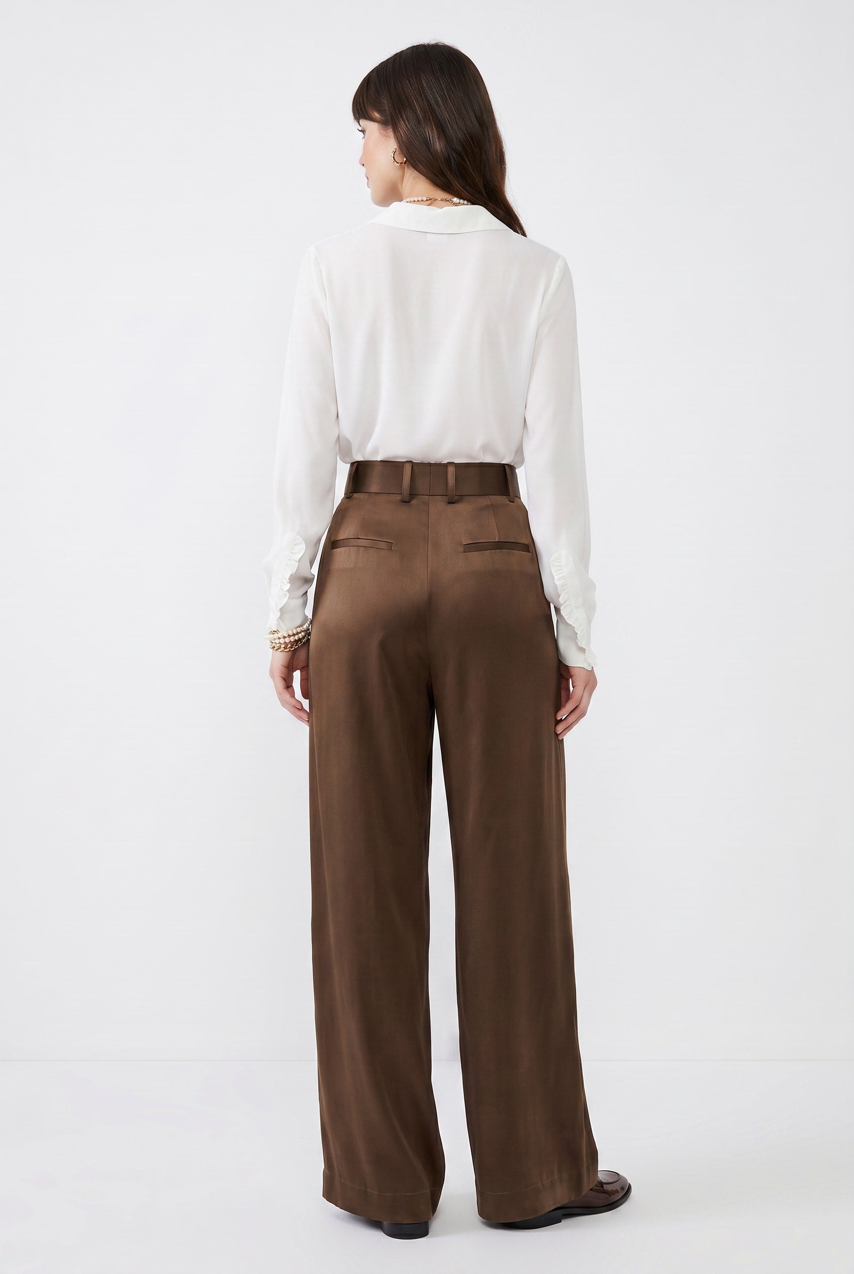 Chocolate Brown Wide Leg Pleated Trousers