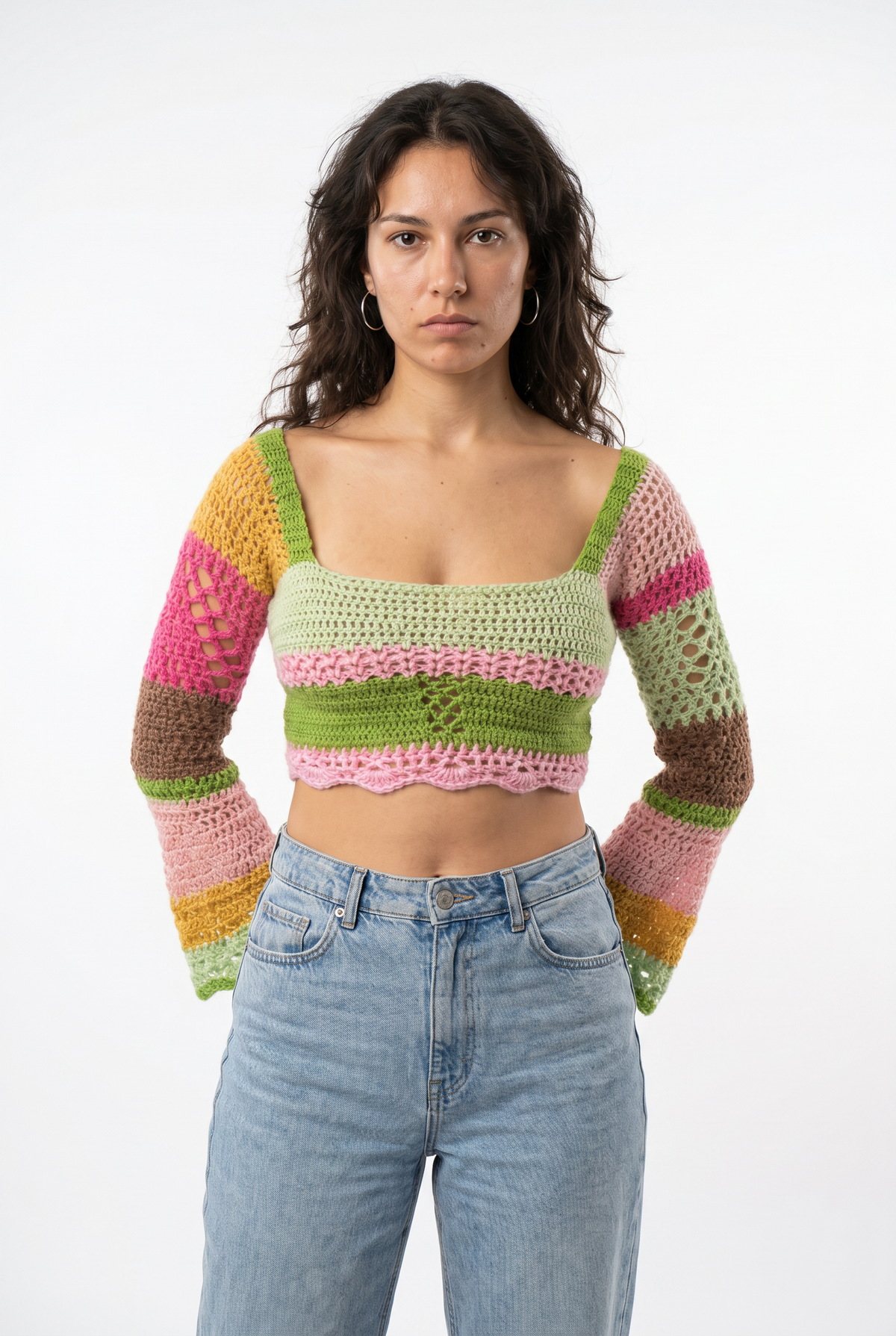 Multicolor Crochet Long Sleeve Top