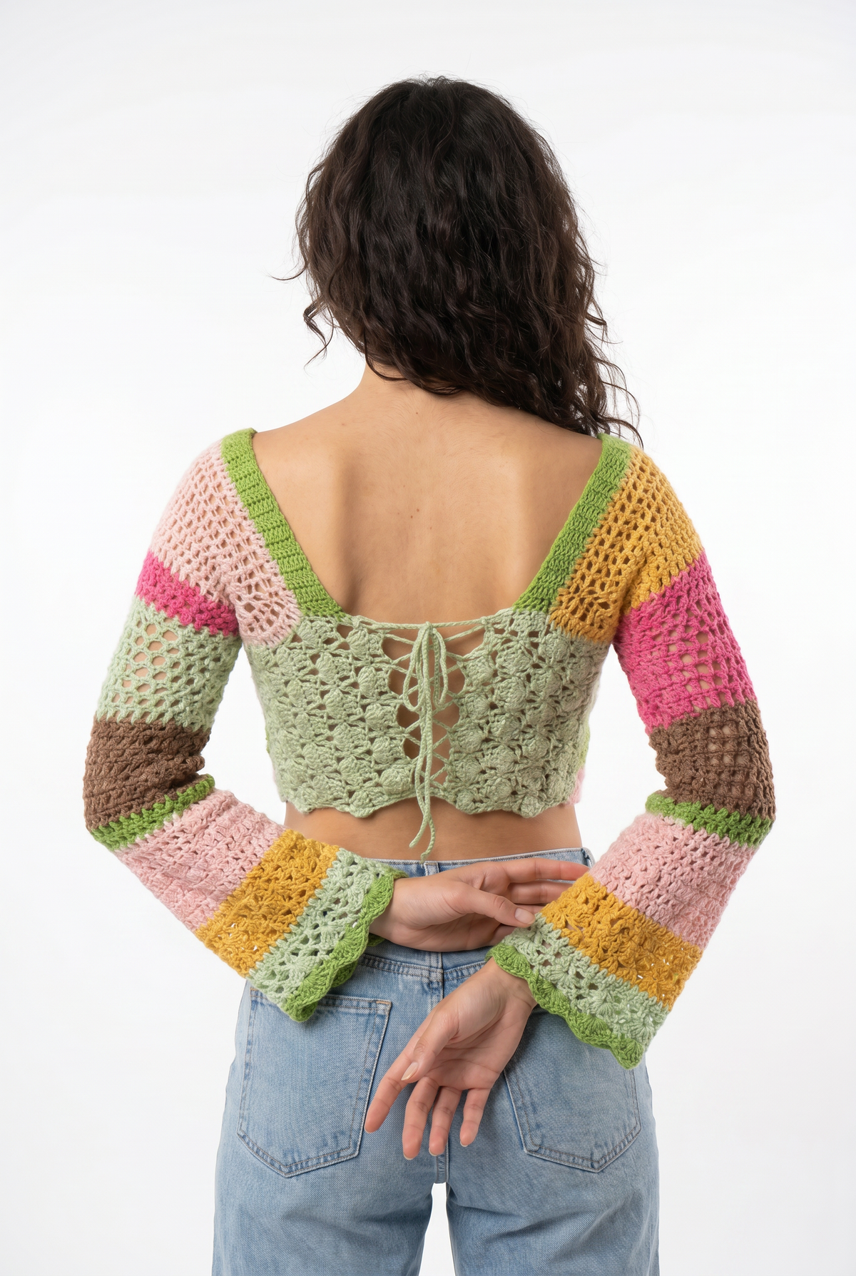 Multicolor Crochet Long Sleeve Top