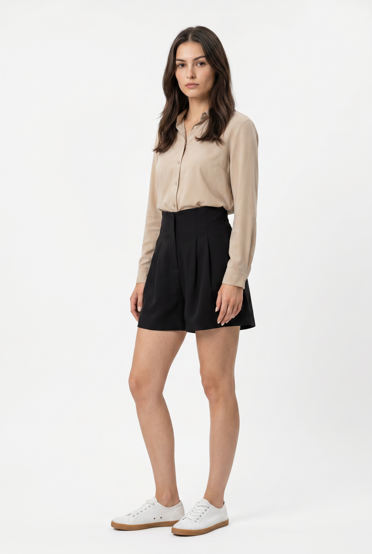 Black High Waist Pleated Shorts