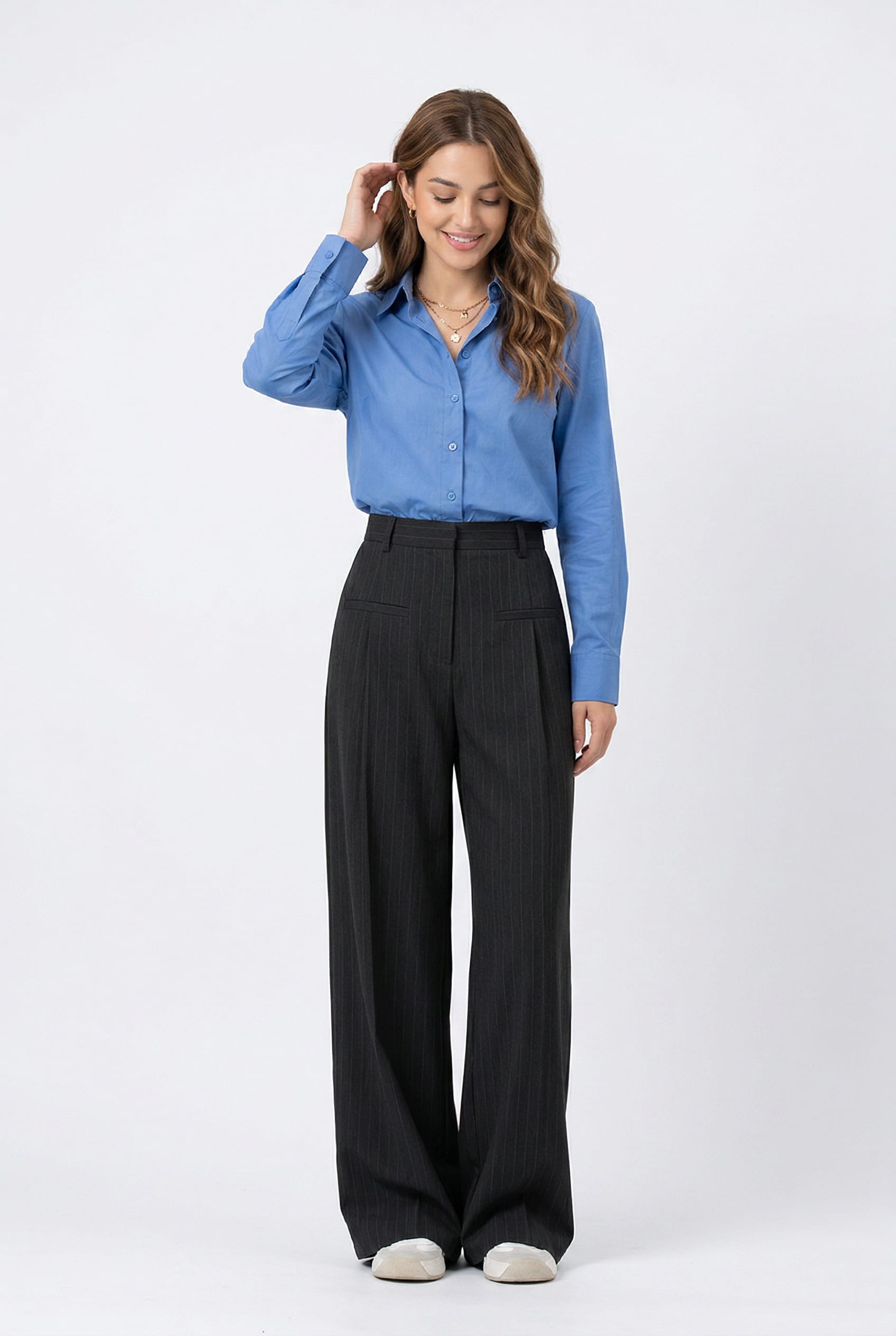 Black Pinstripe Wide Leg Trousers