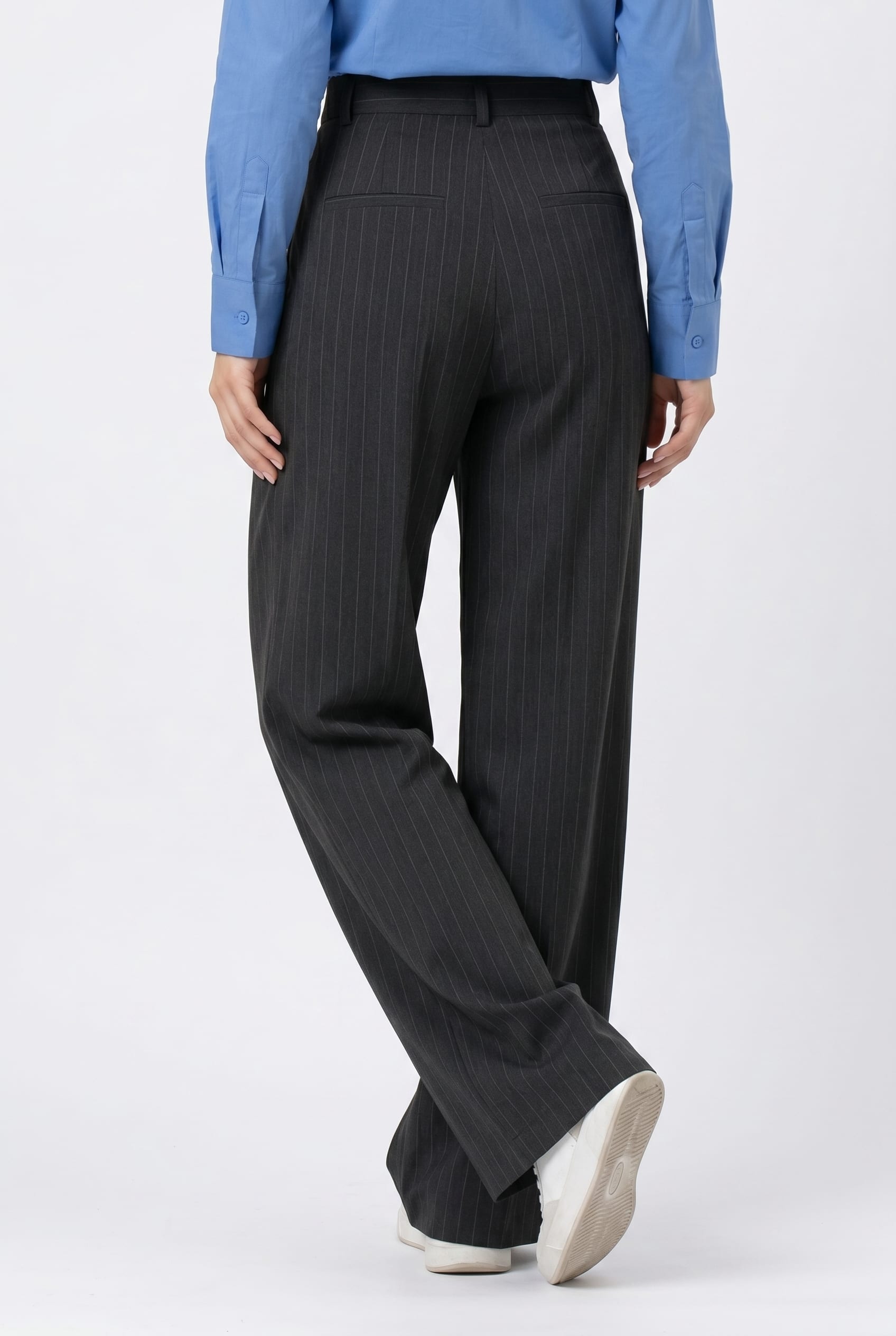 Black Pinstripe Wide Leg Trousers