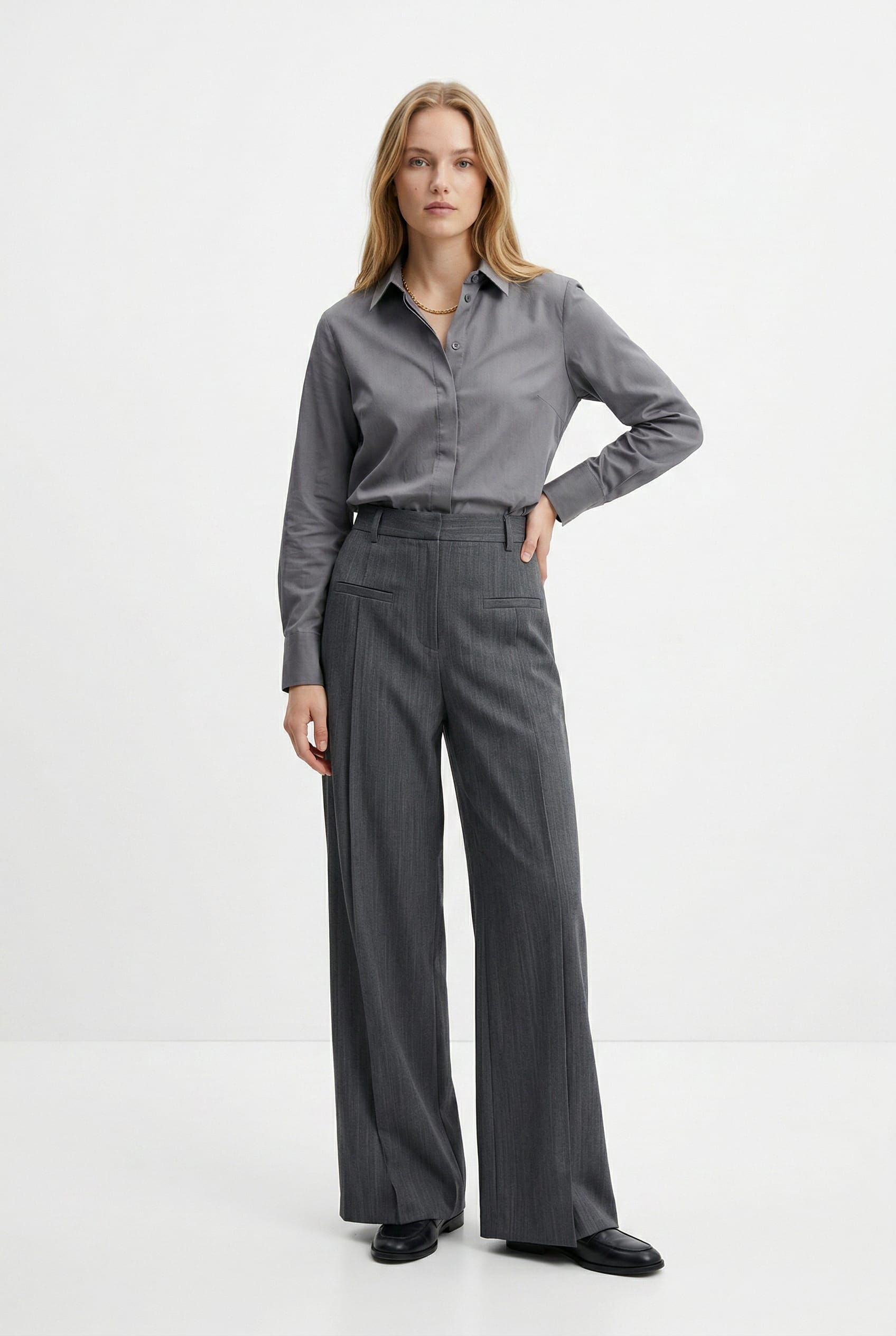 Charcoal Wide Leg Tailored Trousers