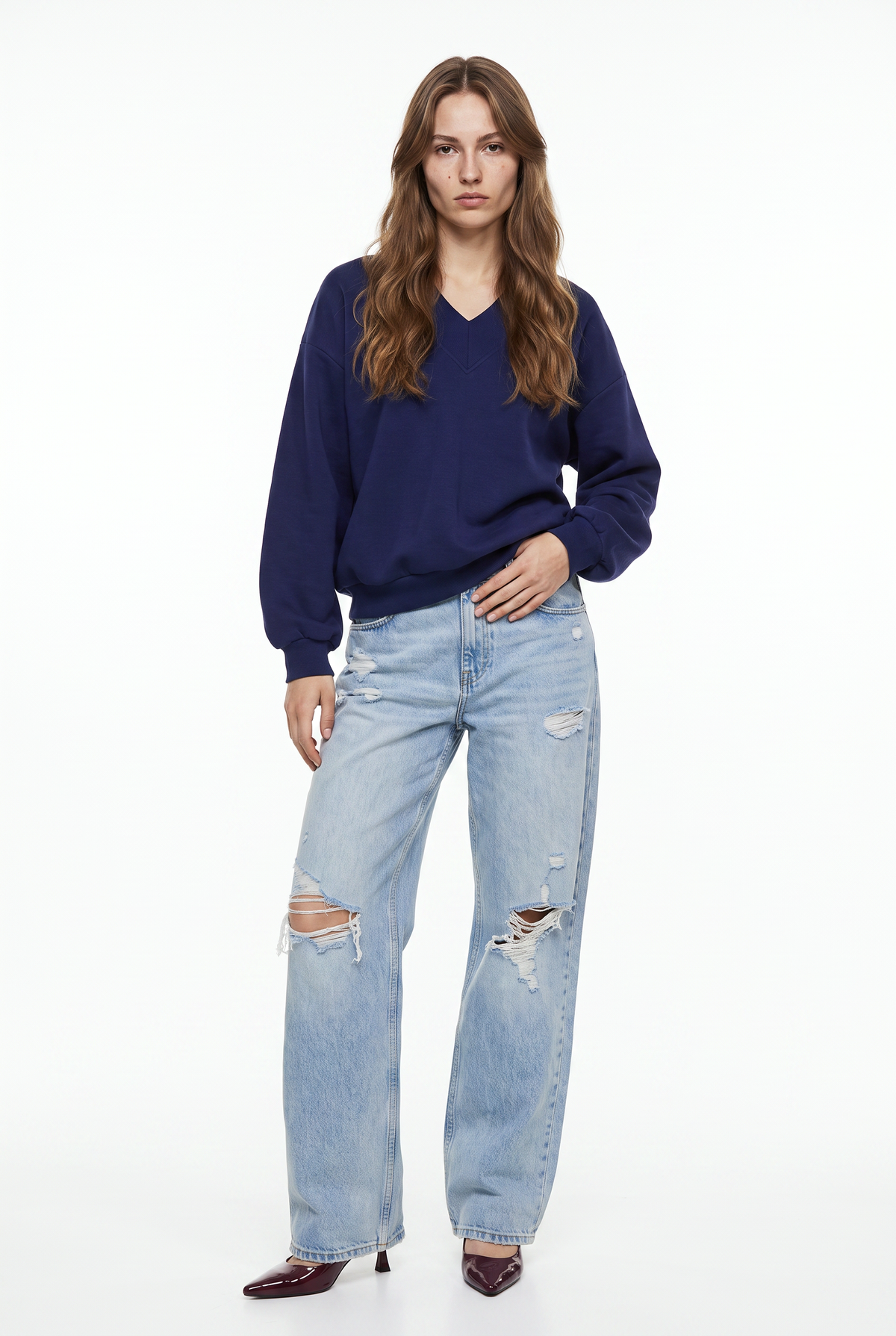 Navy V-Neck Oversized Sweatshirt