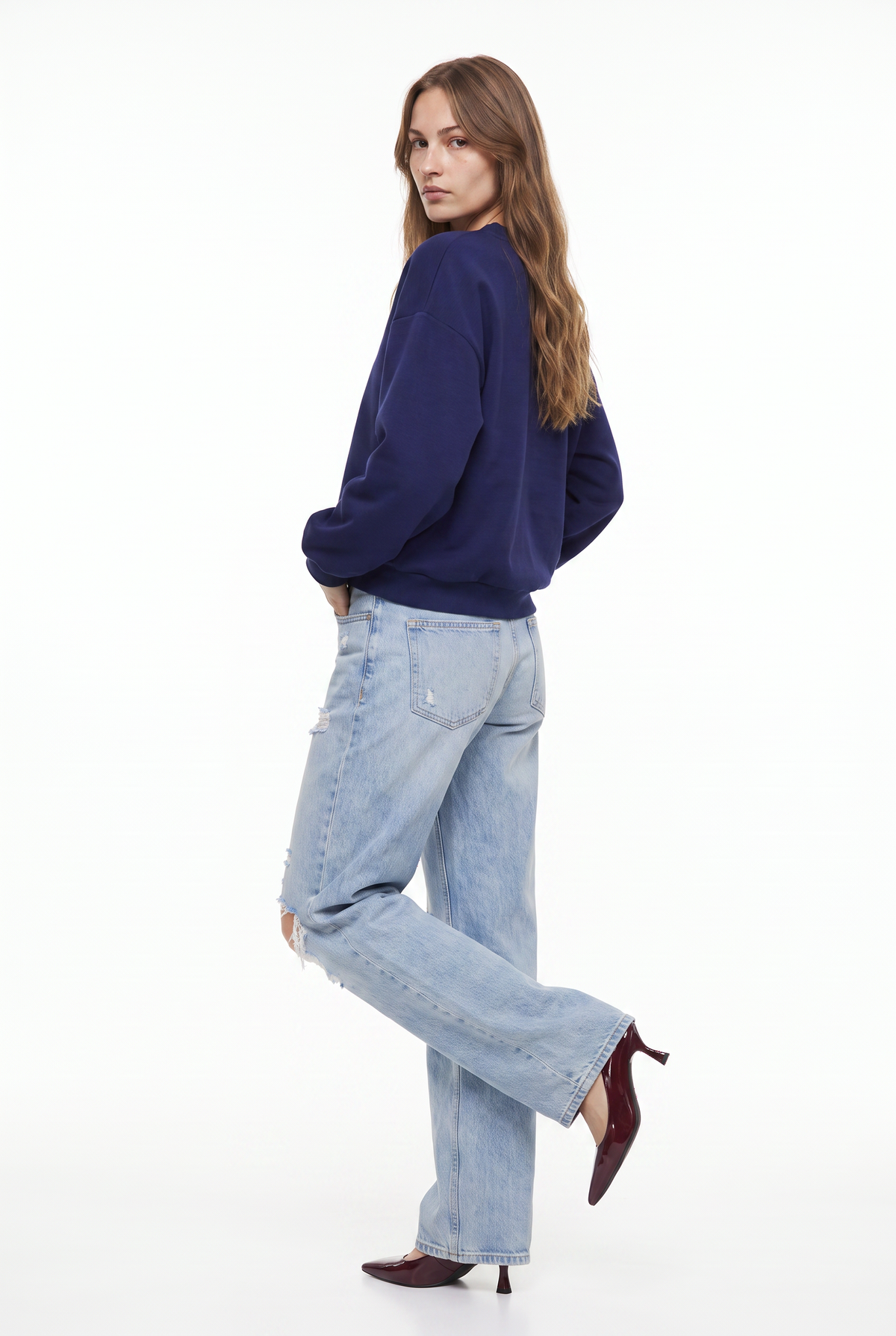 Navy V-Neck Oversized Sweatshirt