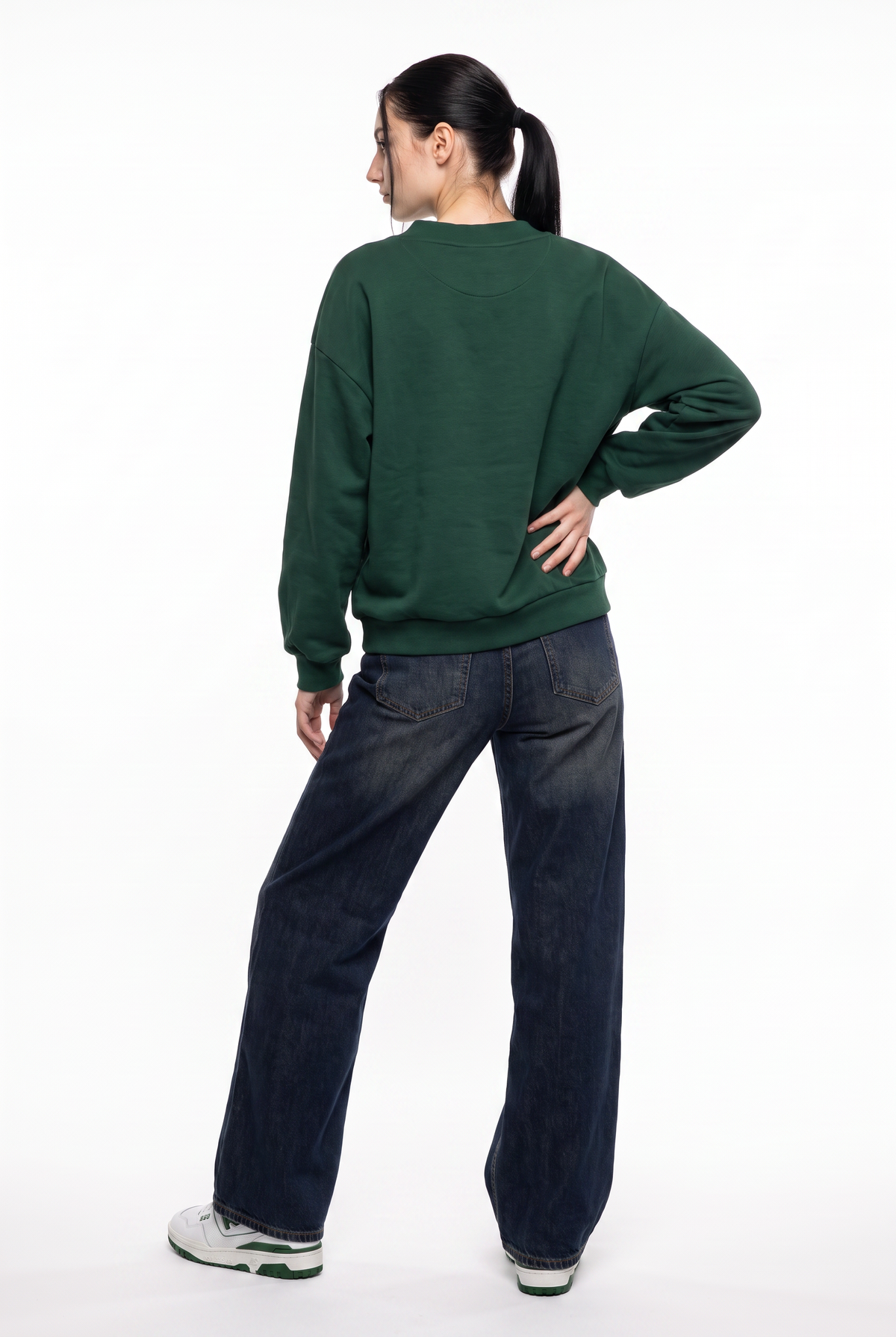 Forest Green Oversized V-Neck Sweatshirt