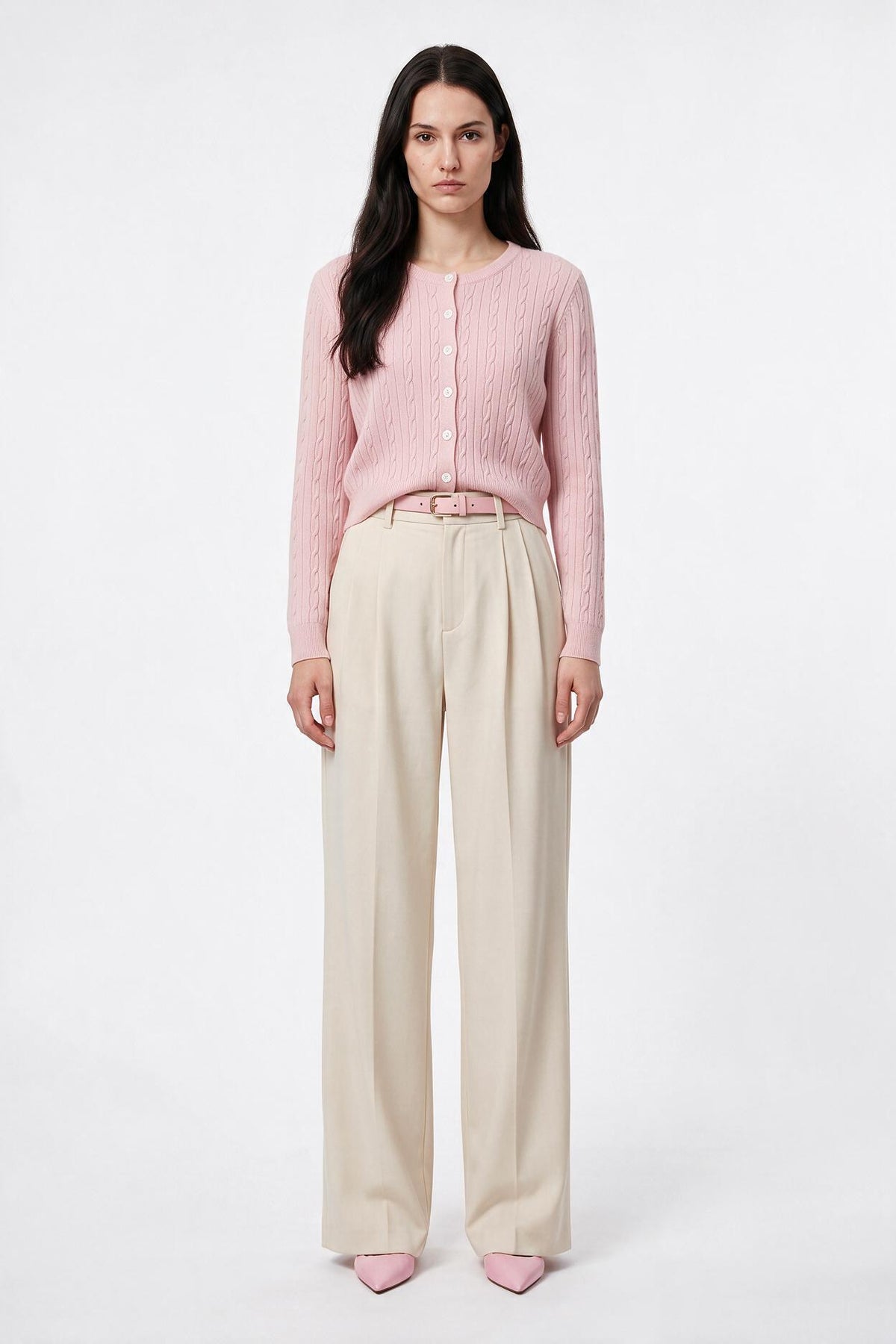 Pink Cable Knit Cropped Cardigan