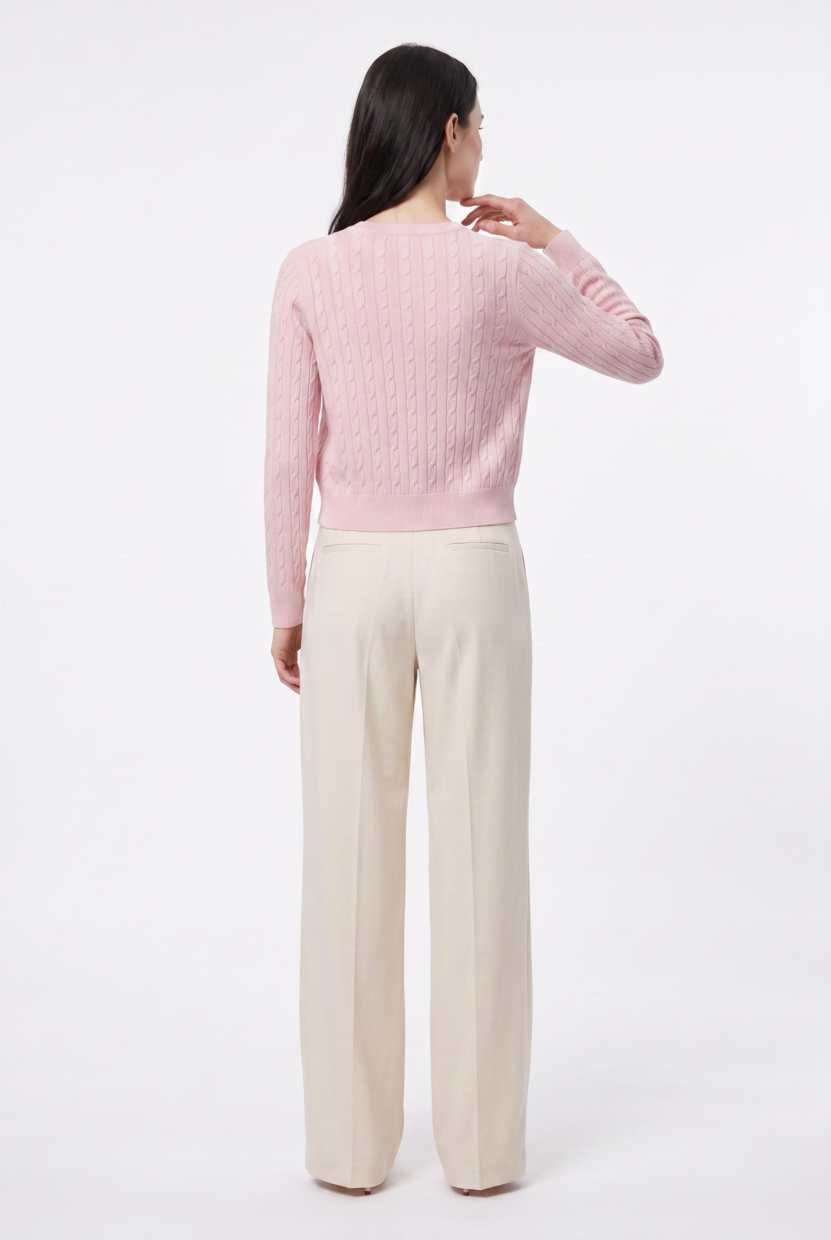 Pink Cable Knit Cropped Cardigan