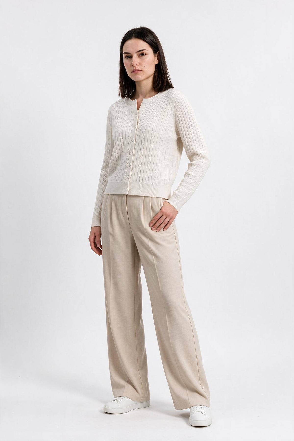 Ivory Cable Knit Cropped Cardigan