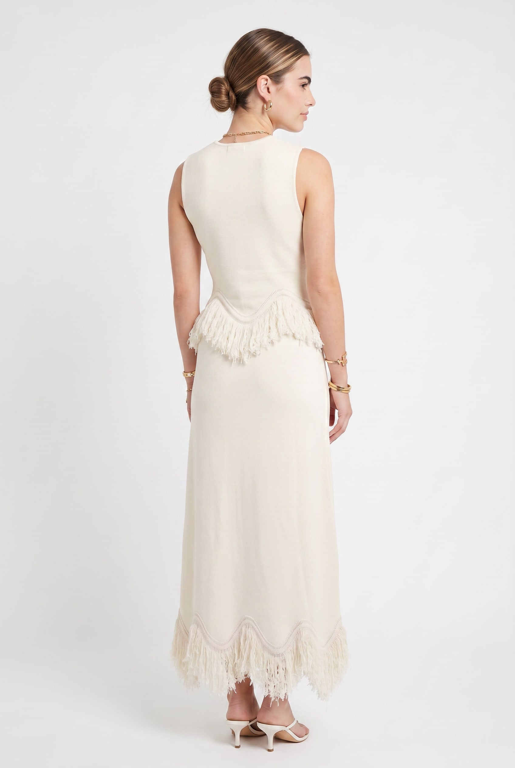 Cream Knit Co-ord Set With Fringe Detail