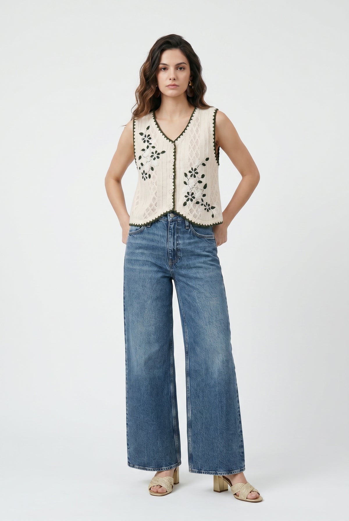 Cream Floral Crochet Embroidered Top