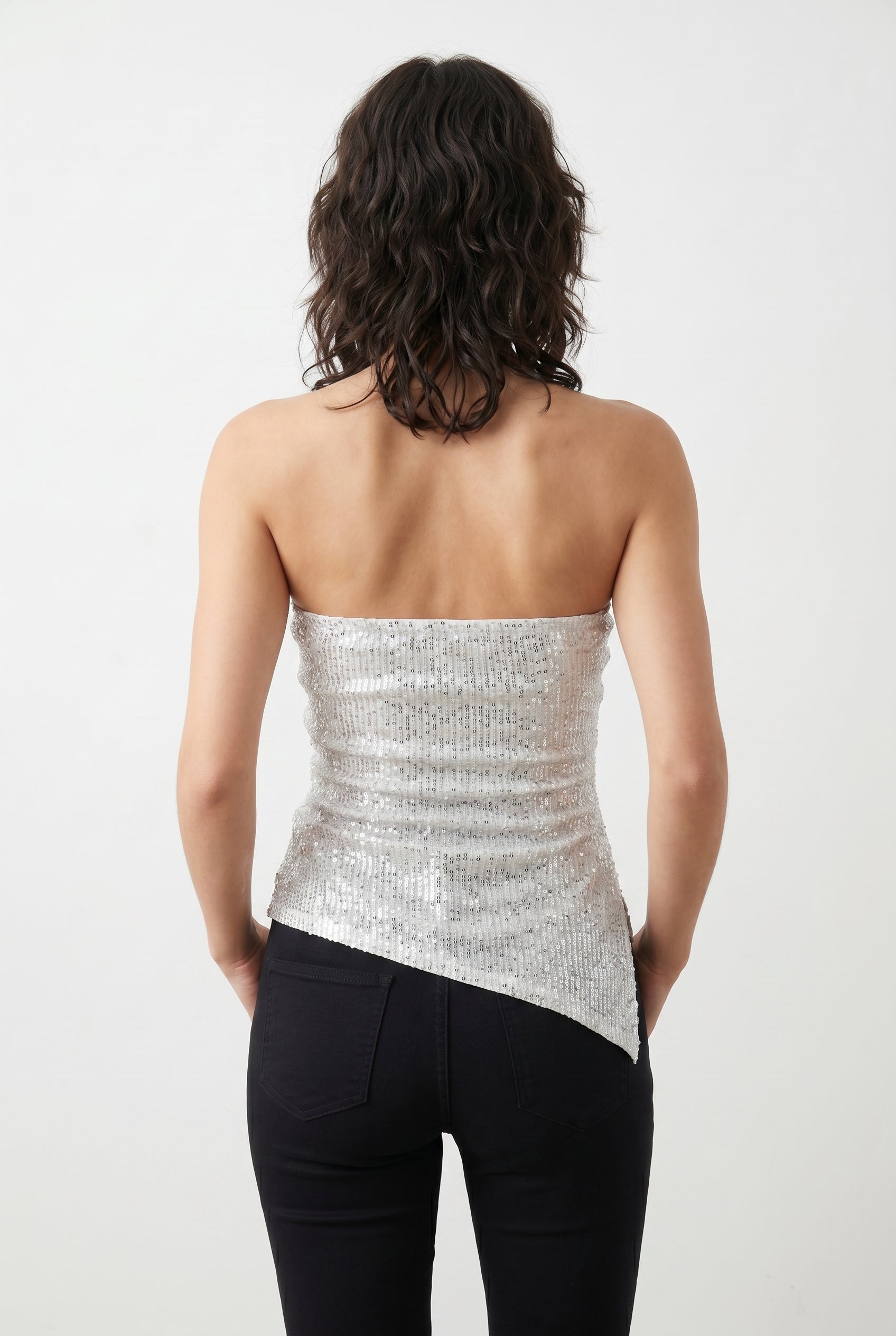 Silver Sequin Strapless Tube Top