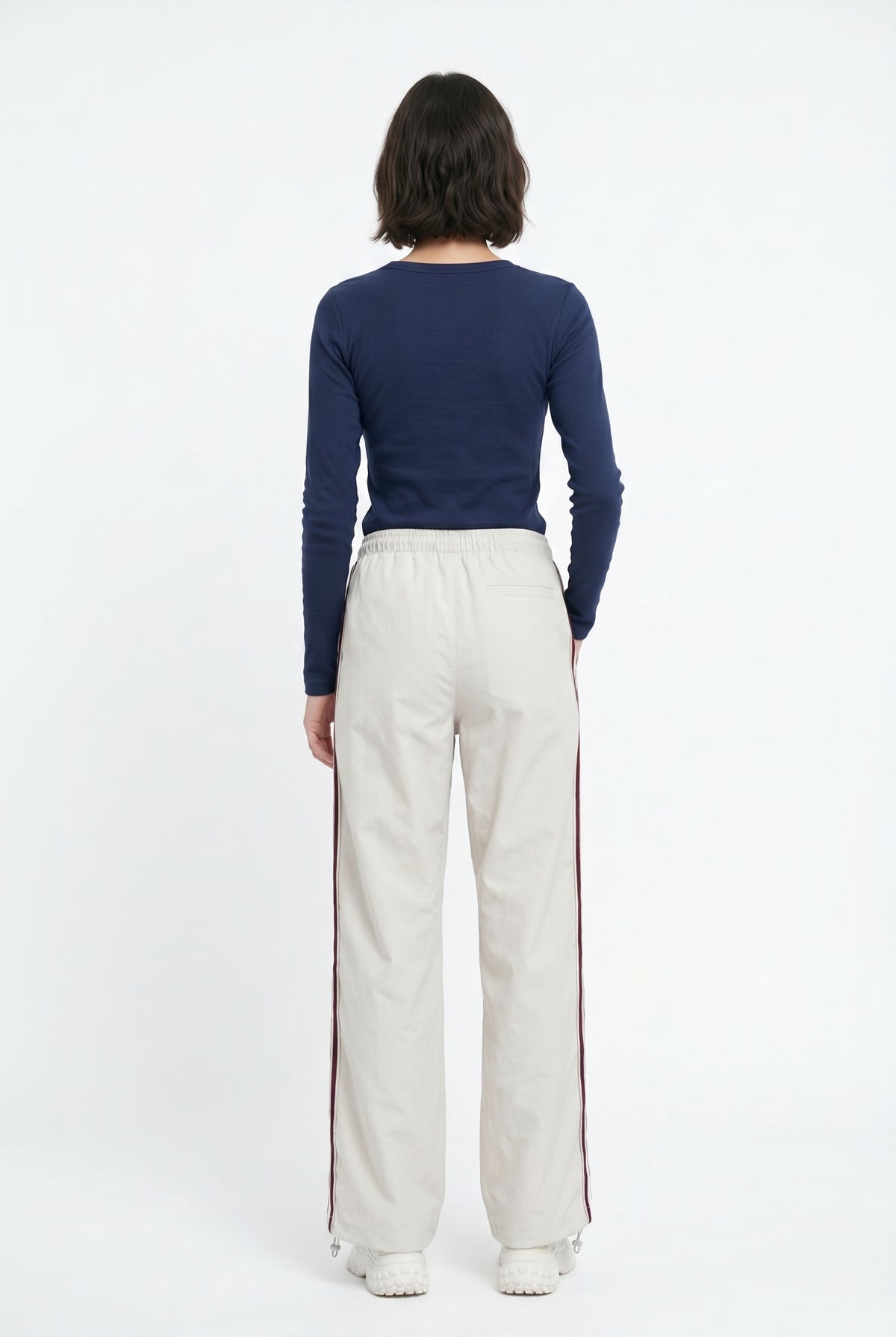 Beige Wide Leg Track Pants
