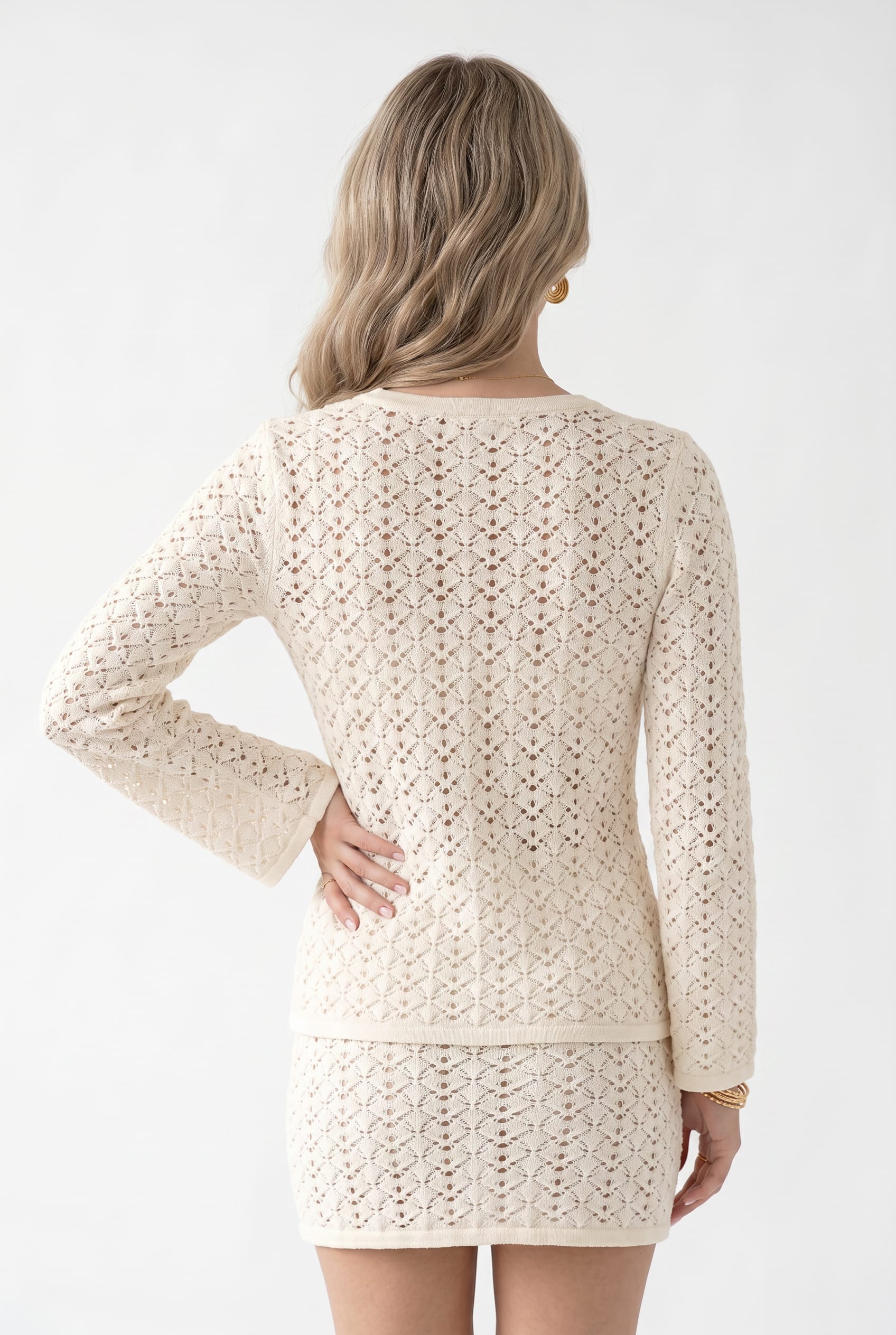 Cream Crochet Knit Button Front Co-ord