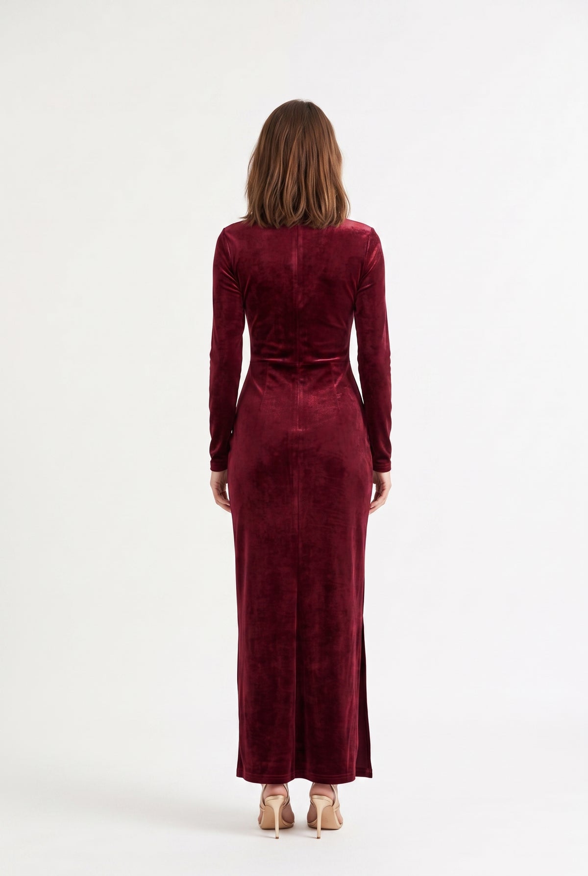 Burgundy Velvet Twist Front Maxi Dress