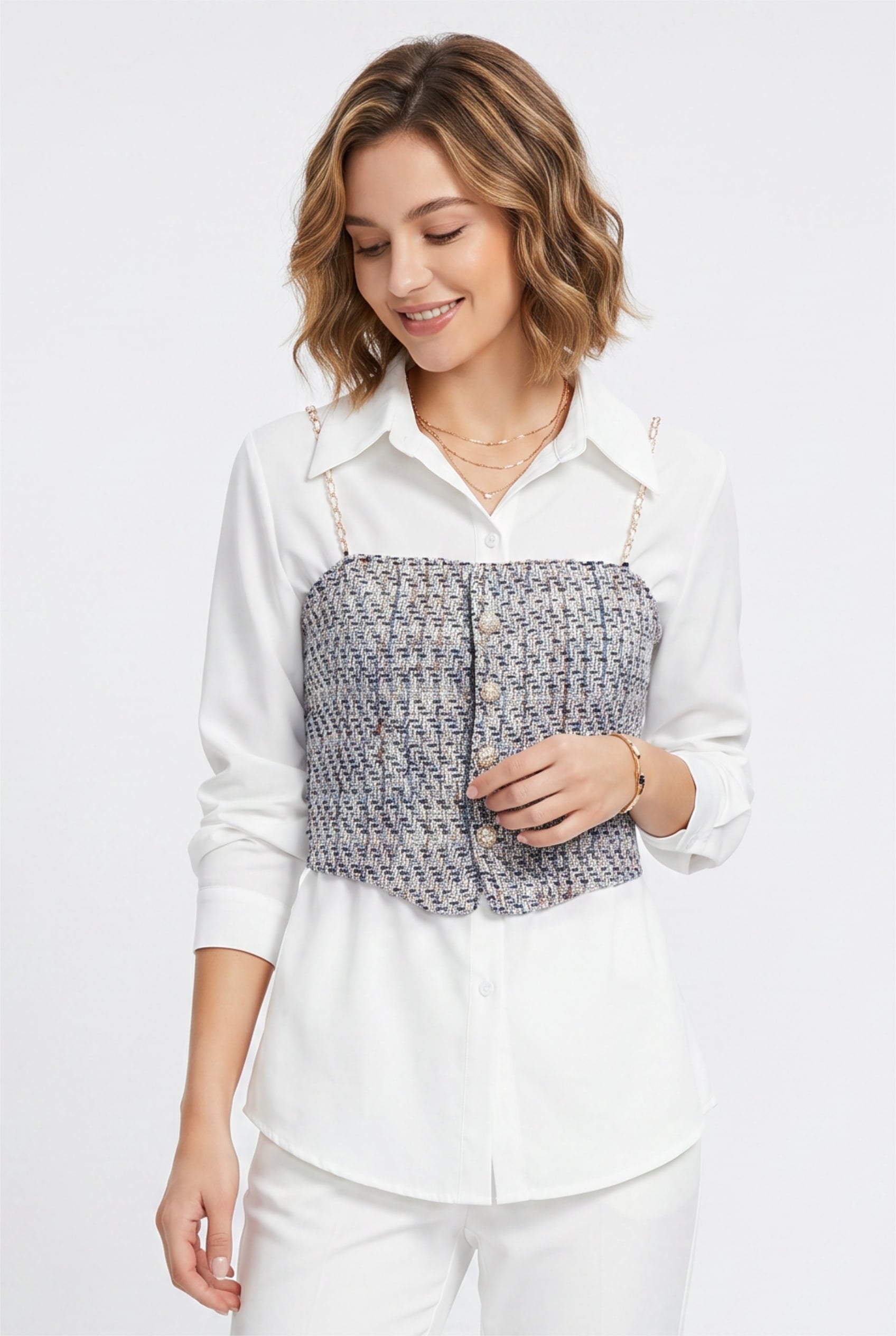 Tweed Corset Bustier with Chain Straps
