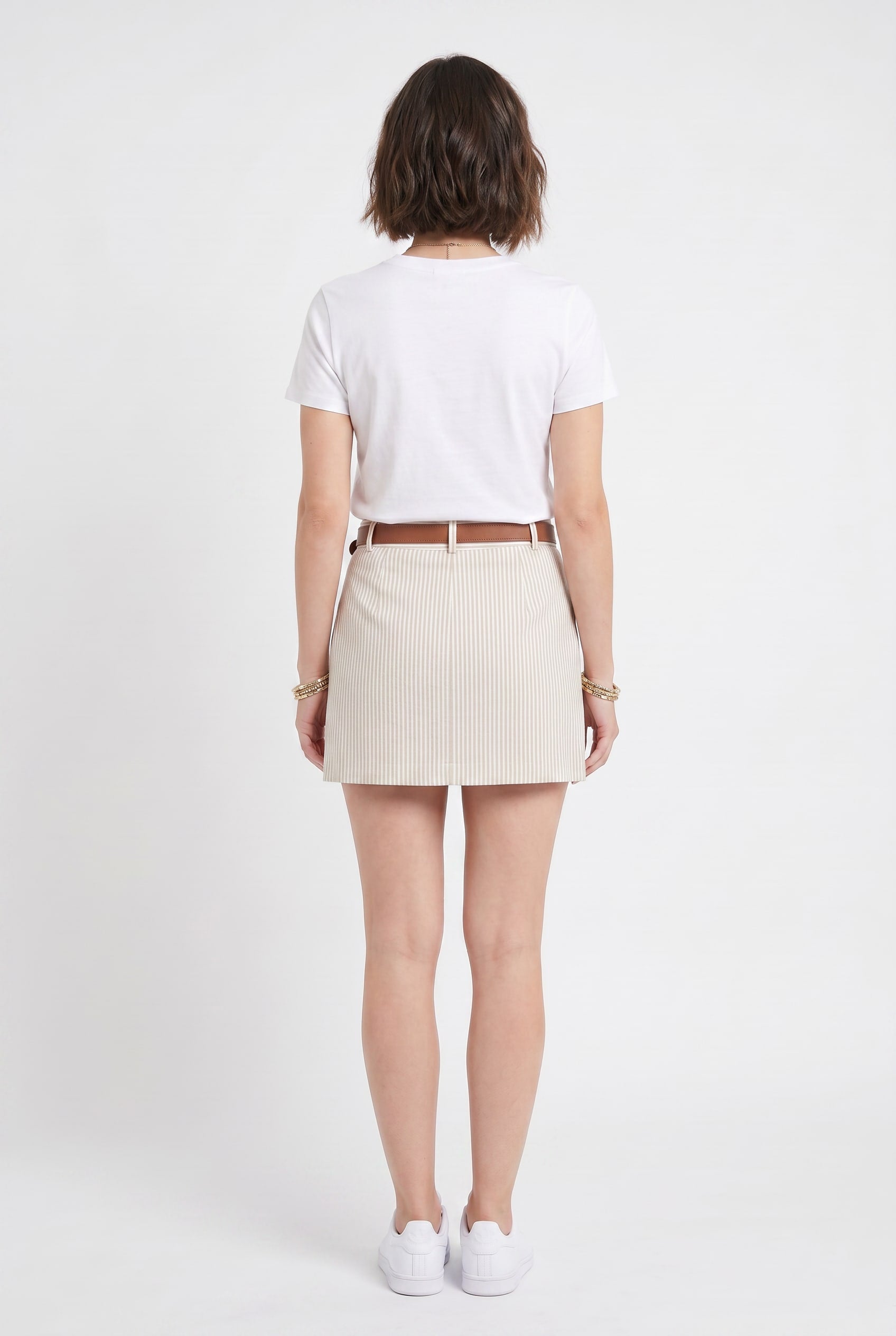 Beige Striped Linen-Blend Mini Skort