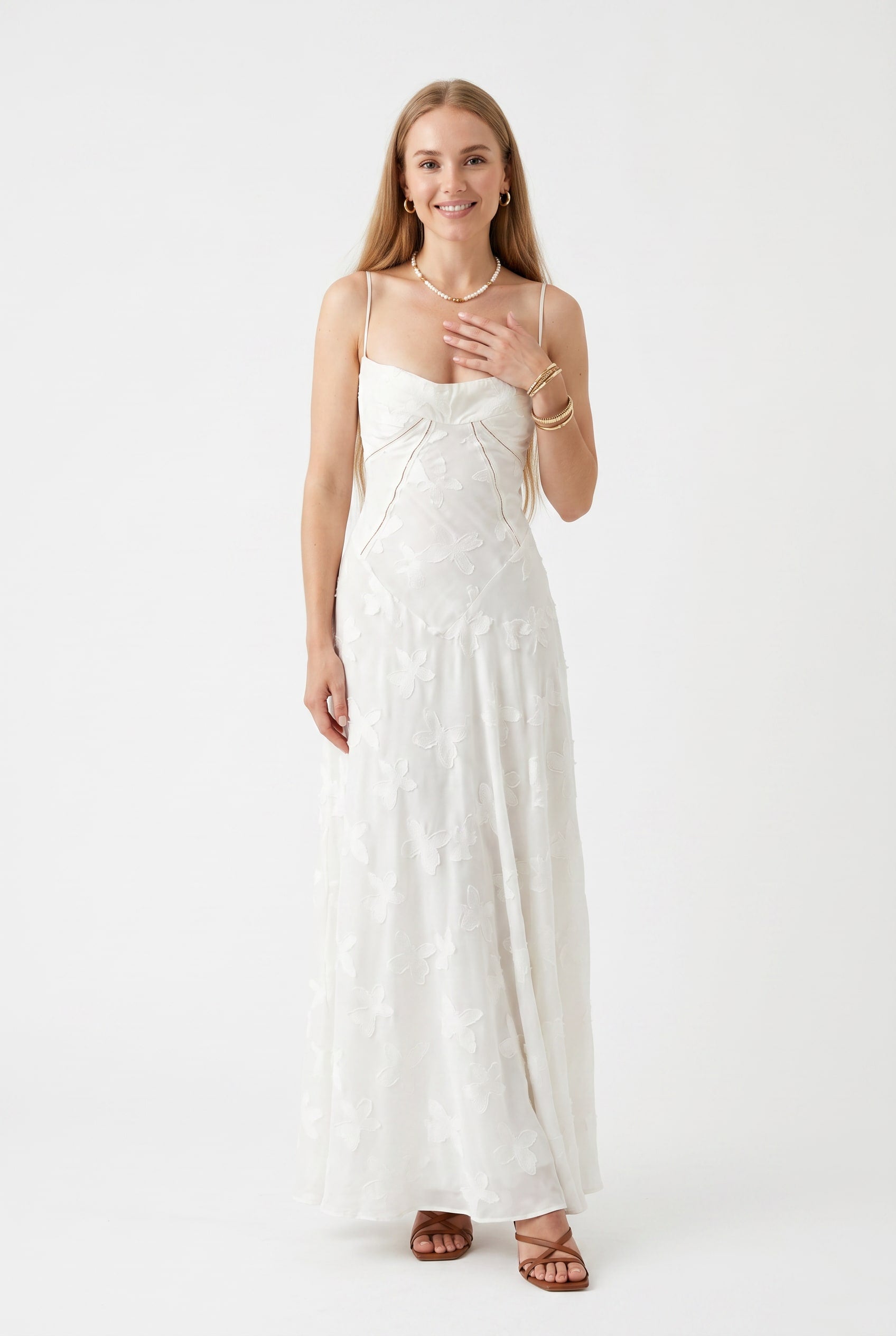 Ivory Embroidered Floral Maxi Dress