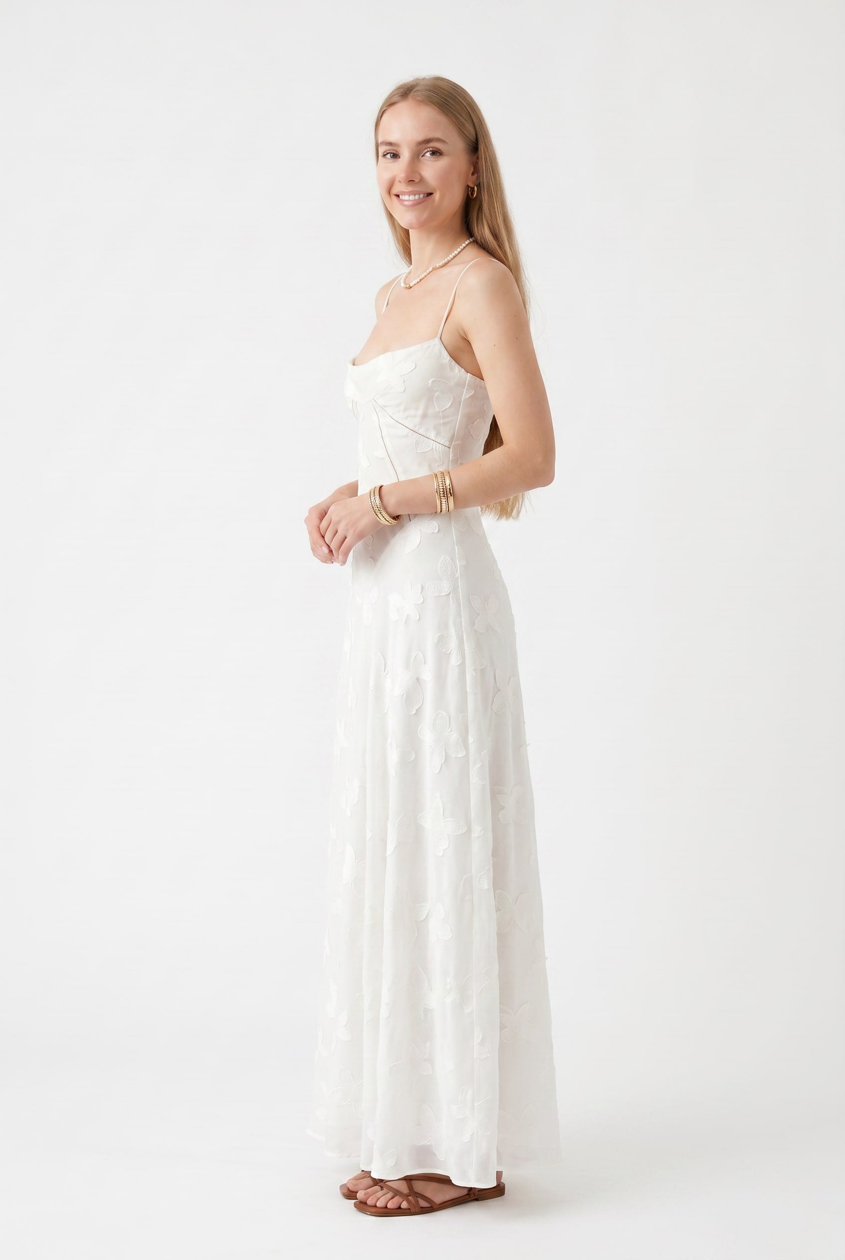 Ivory Embroidered Floral Maxi Dress