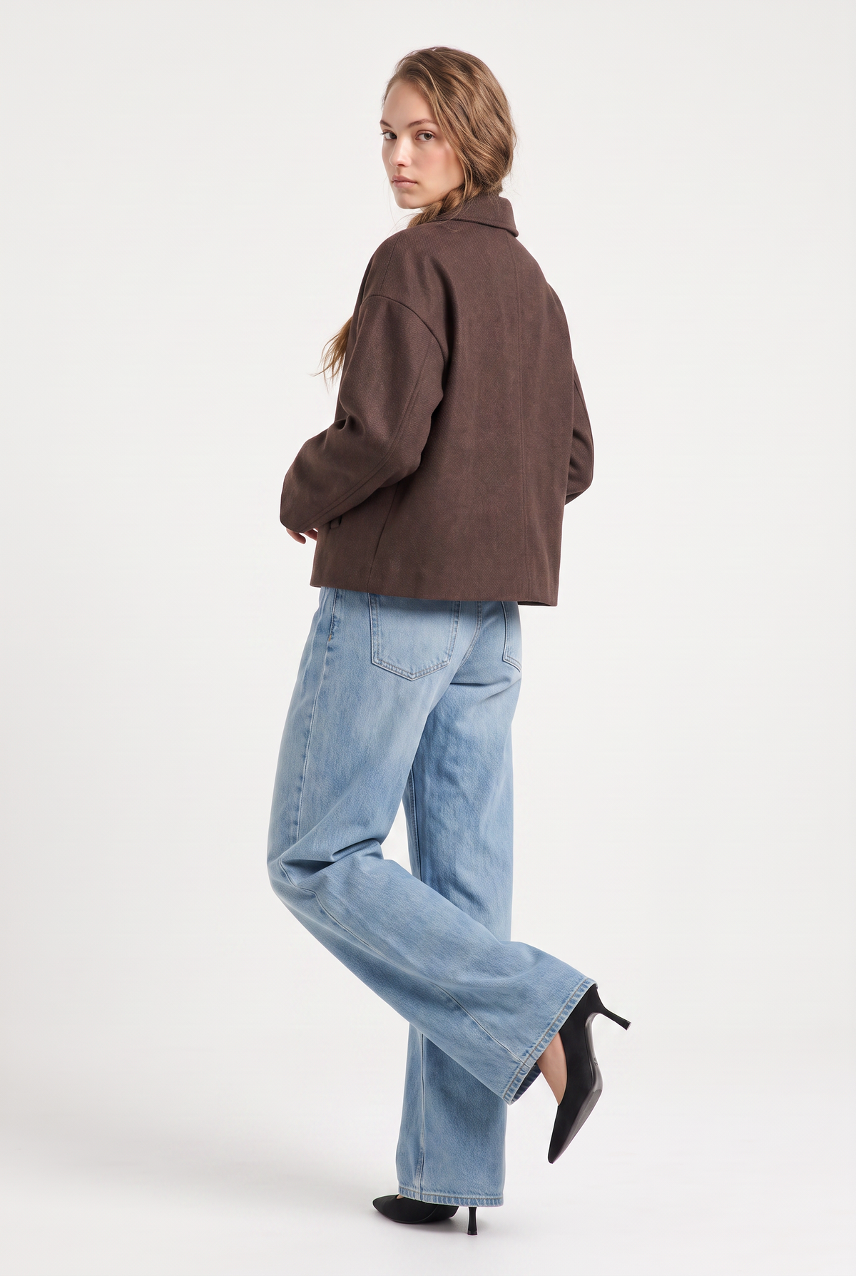 Brown Cropped Wool Shirt Jacket