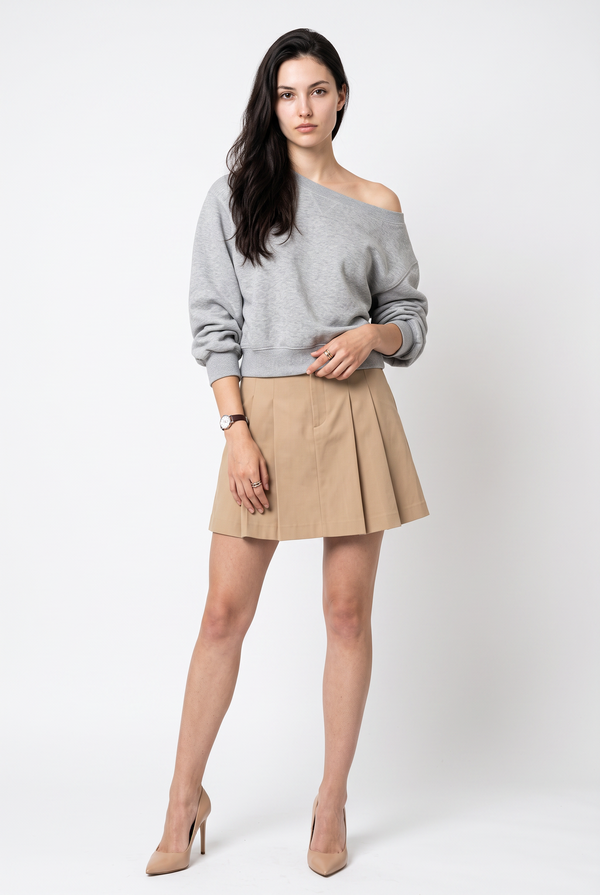 Gray Off-Shoulder Cotton Sweatshirt