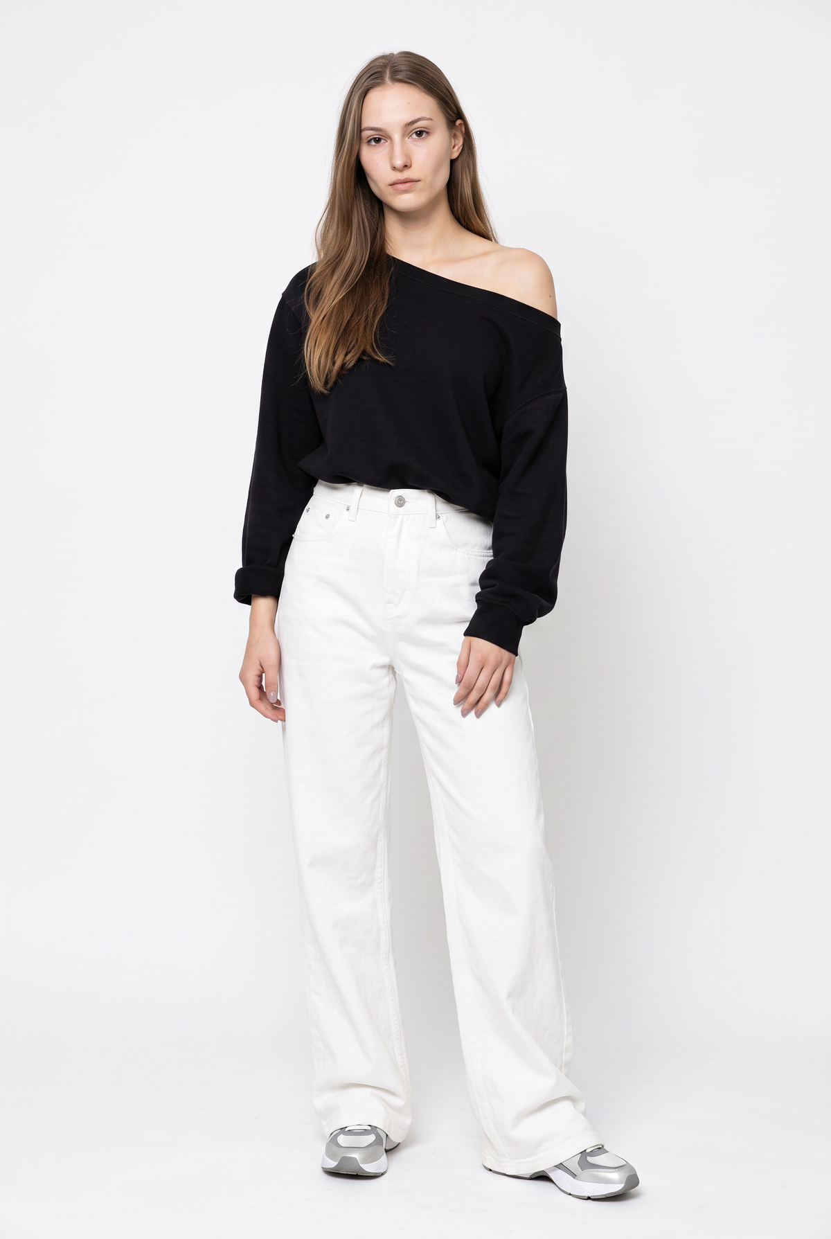 Black Off-Shoulder Cotton Sweatshirt