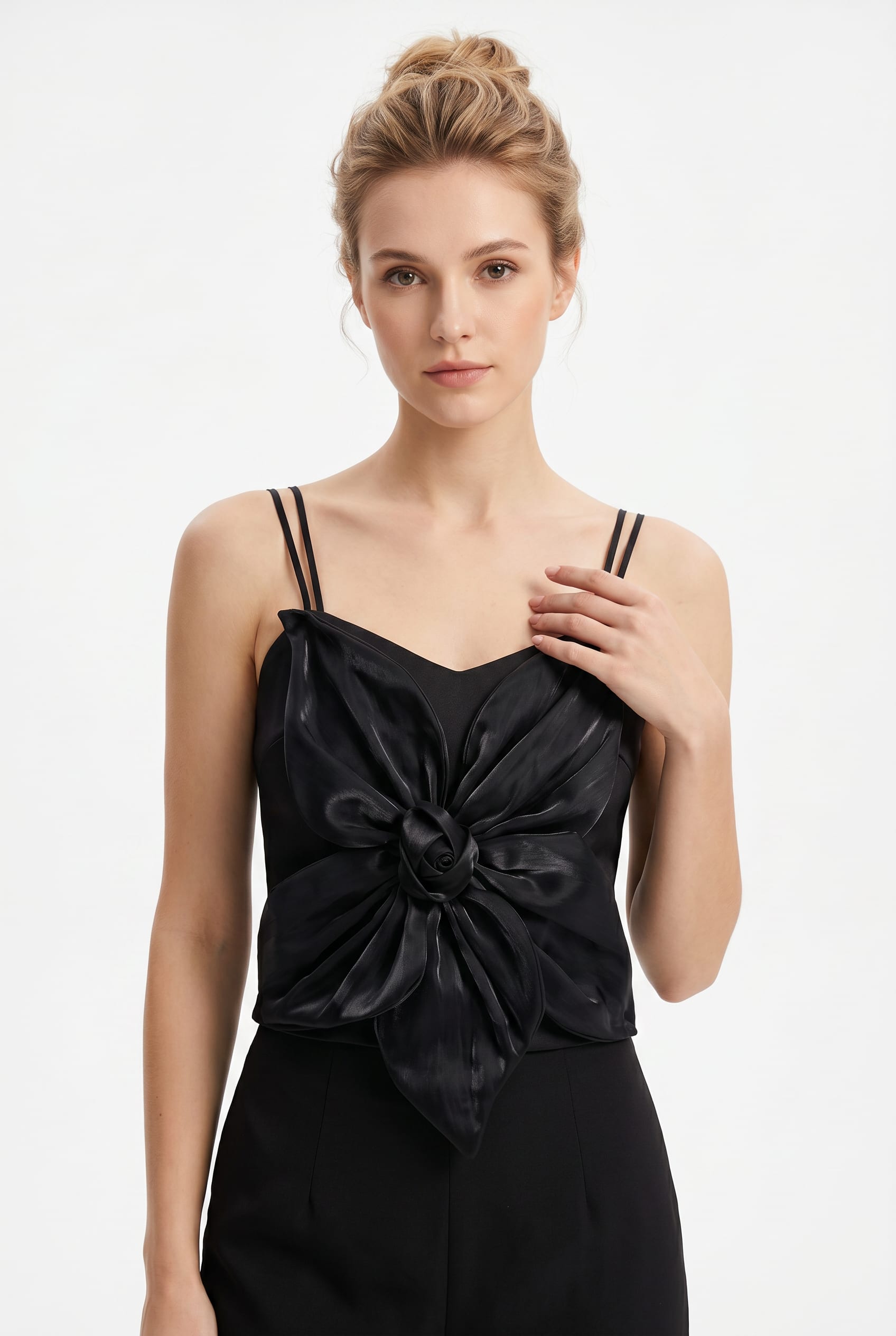 Black Satin Bow Detail Cami Top