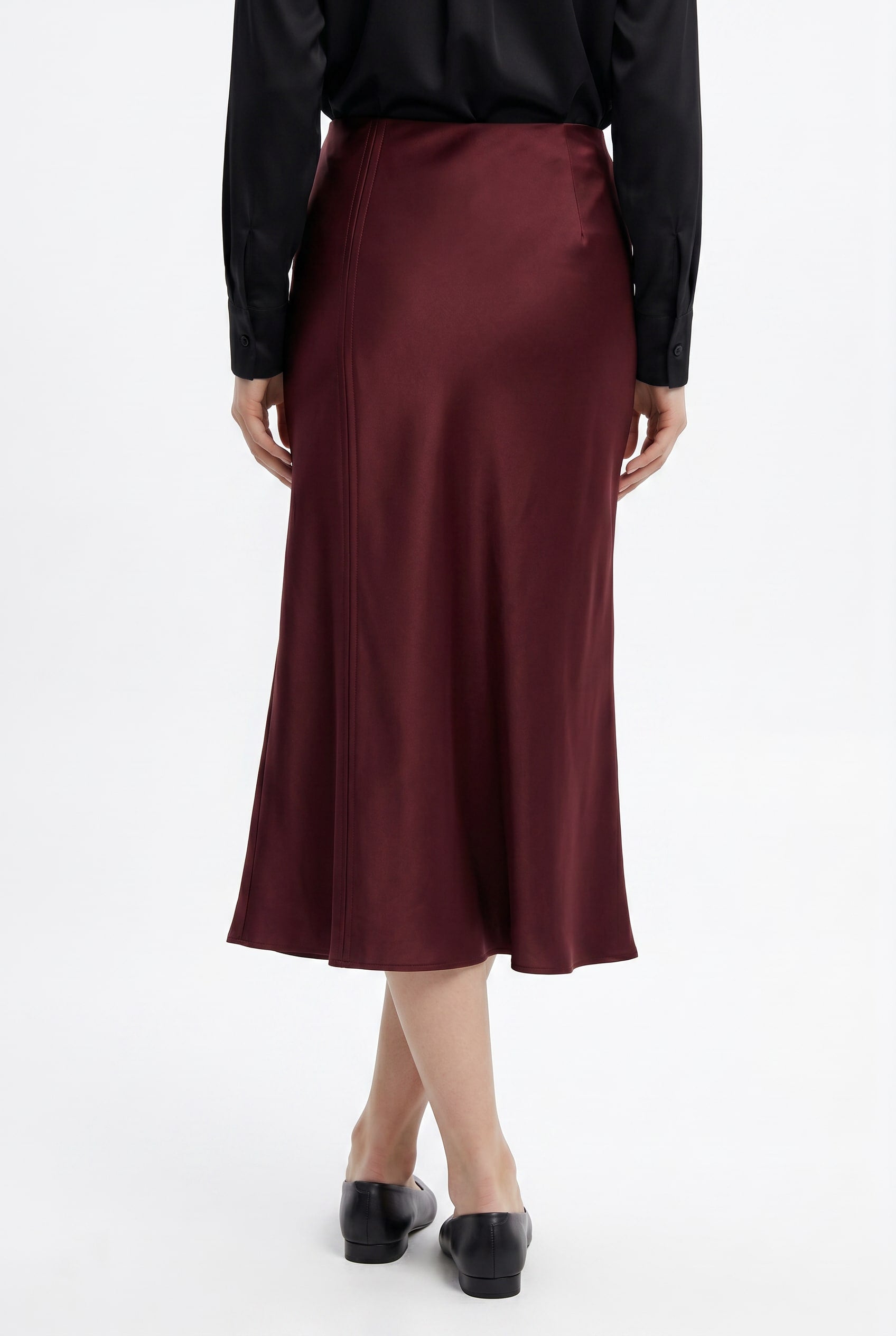Burgundy Satin Midi Slip Skirt