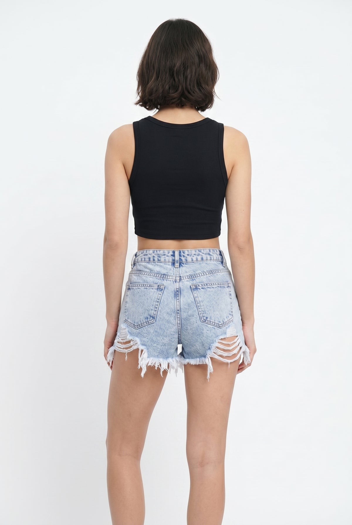 Blue Acid Wash Distressed Denim Shorts