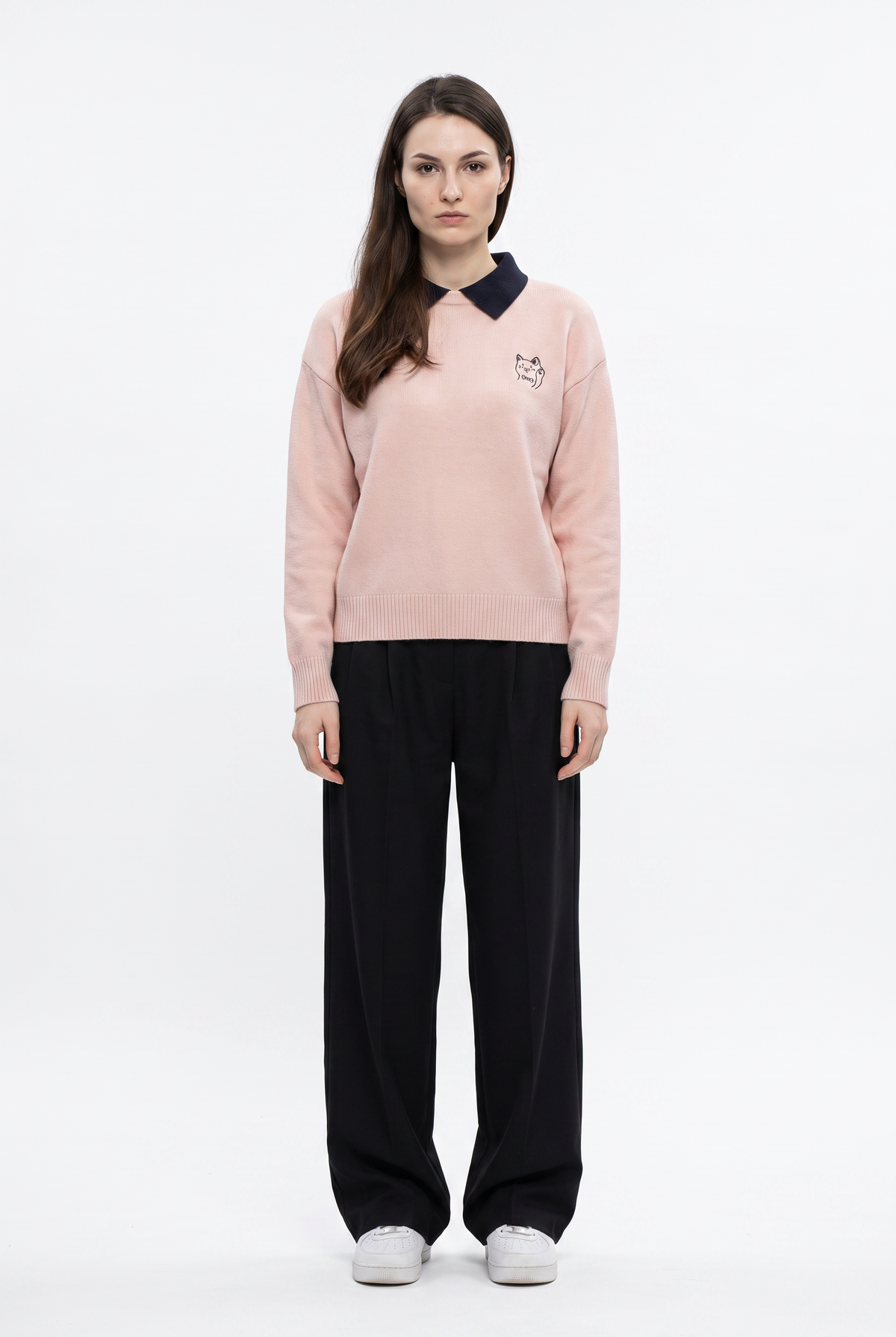 Pink Polo Collar Knit Sweater