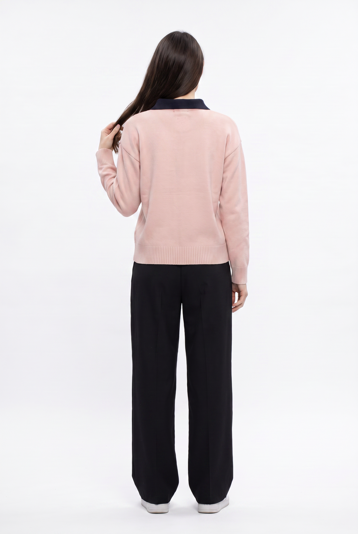 Pink Polo Collar Knit Sweater