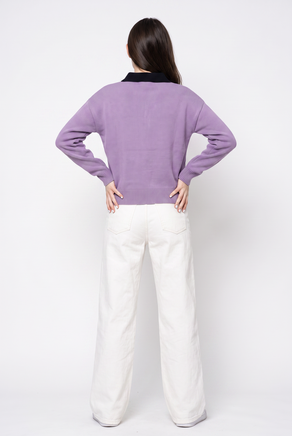 Purple Polo Collar Knit Sweater