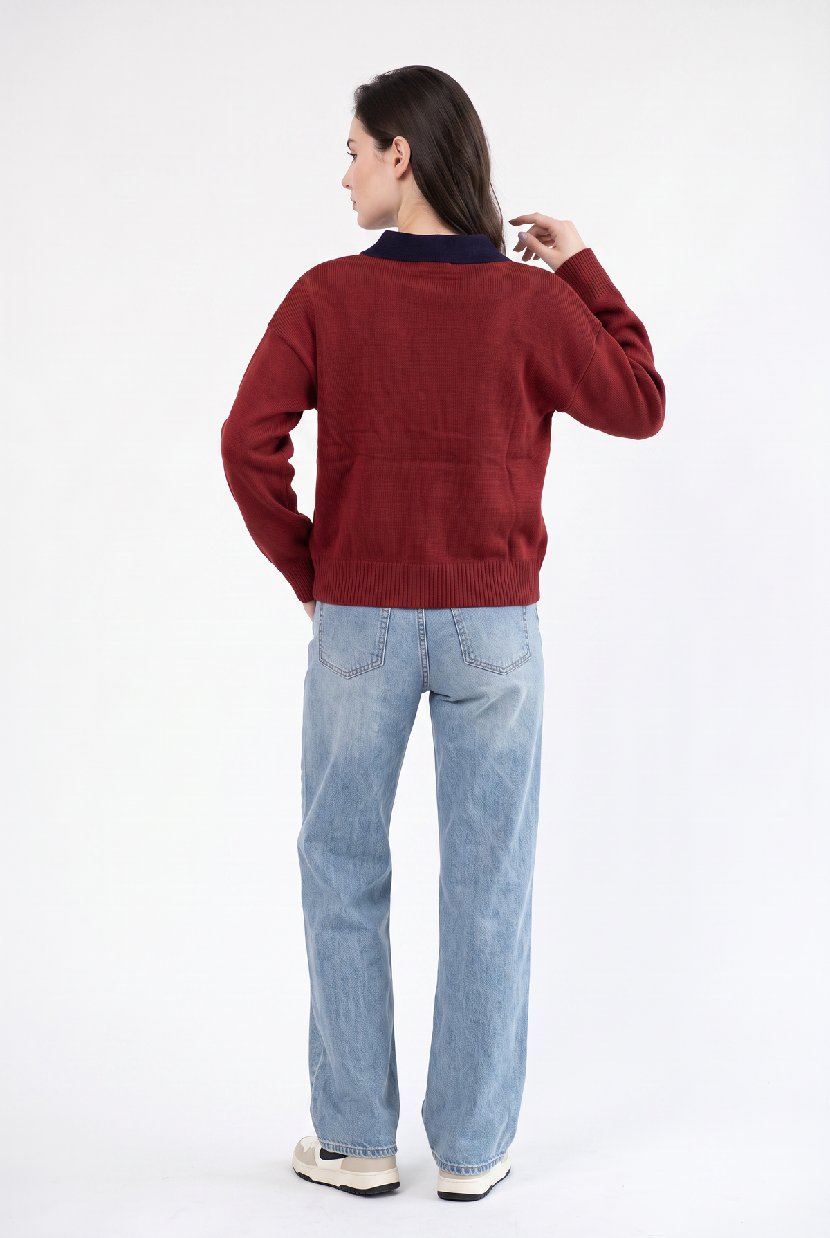 Red Polo Collar Knit Sweater