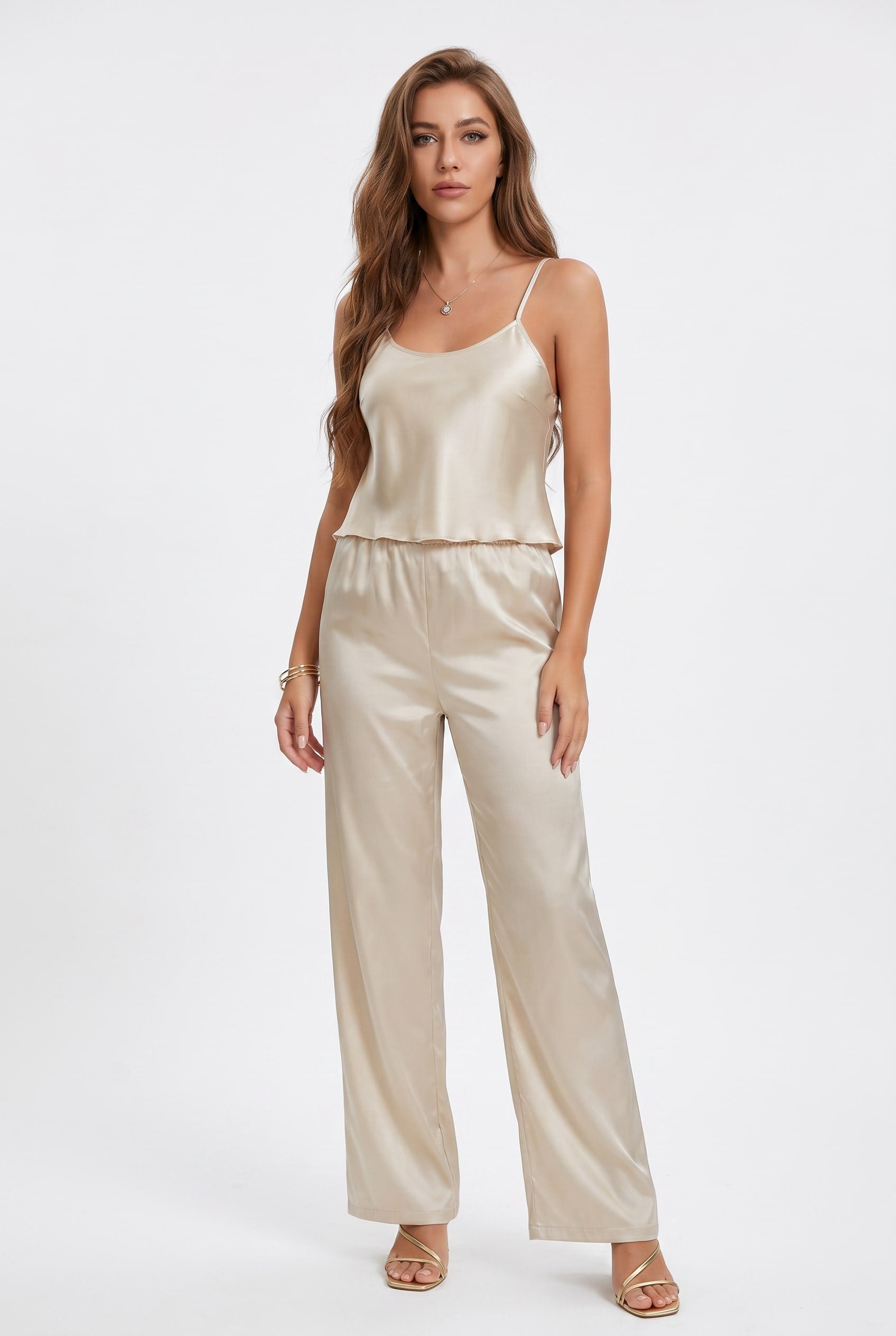 Champagne Satin Cami and Trousers Co-ord
