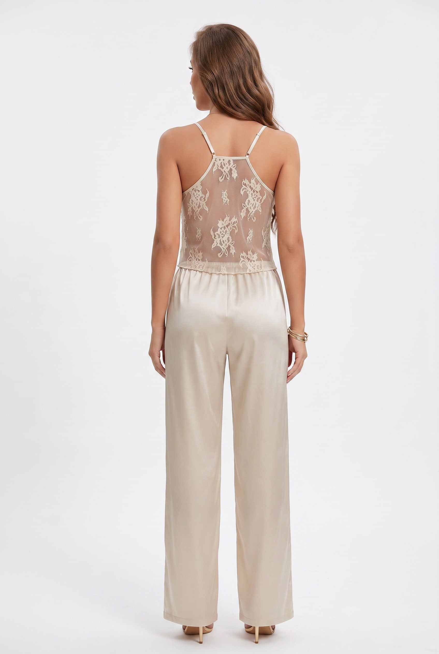 Champagne Satin Cami and Trousers Co-ord