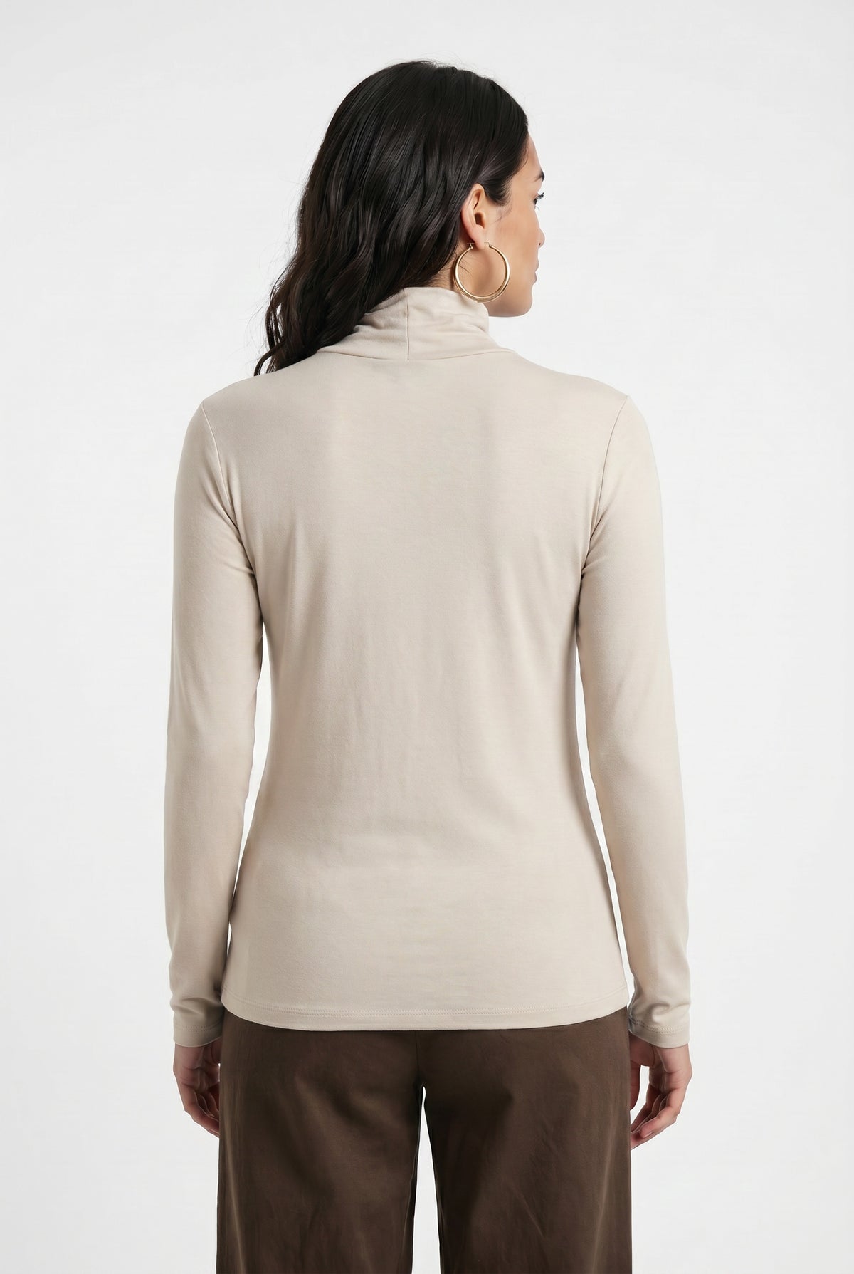 Beige Mock Neck Fitted Top