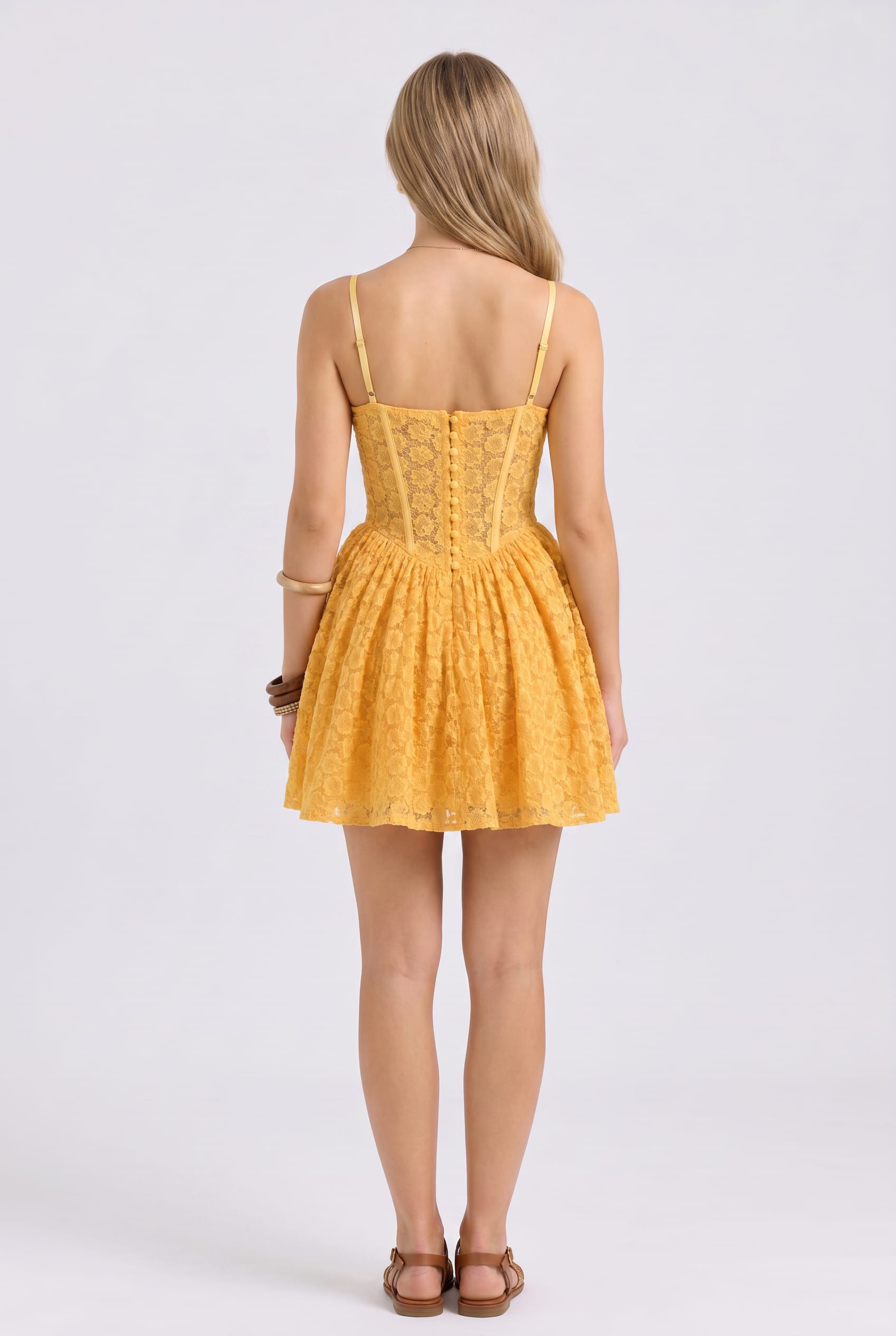 Mustard Yellow Lace Fit-And-Flare Dress