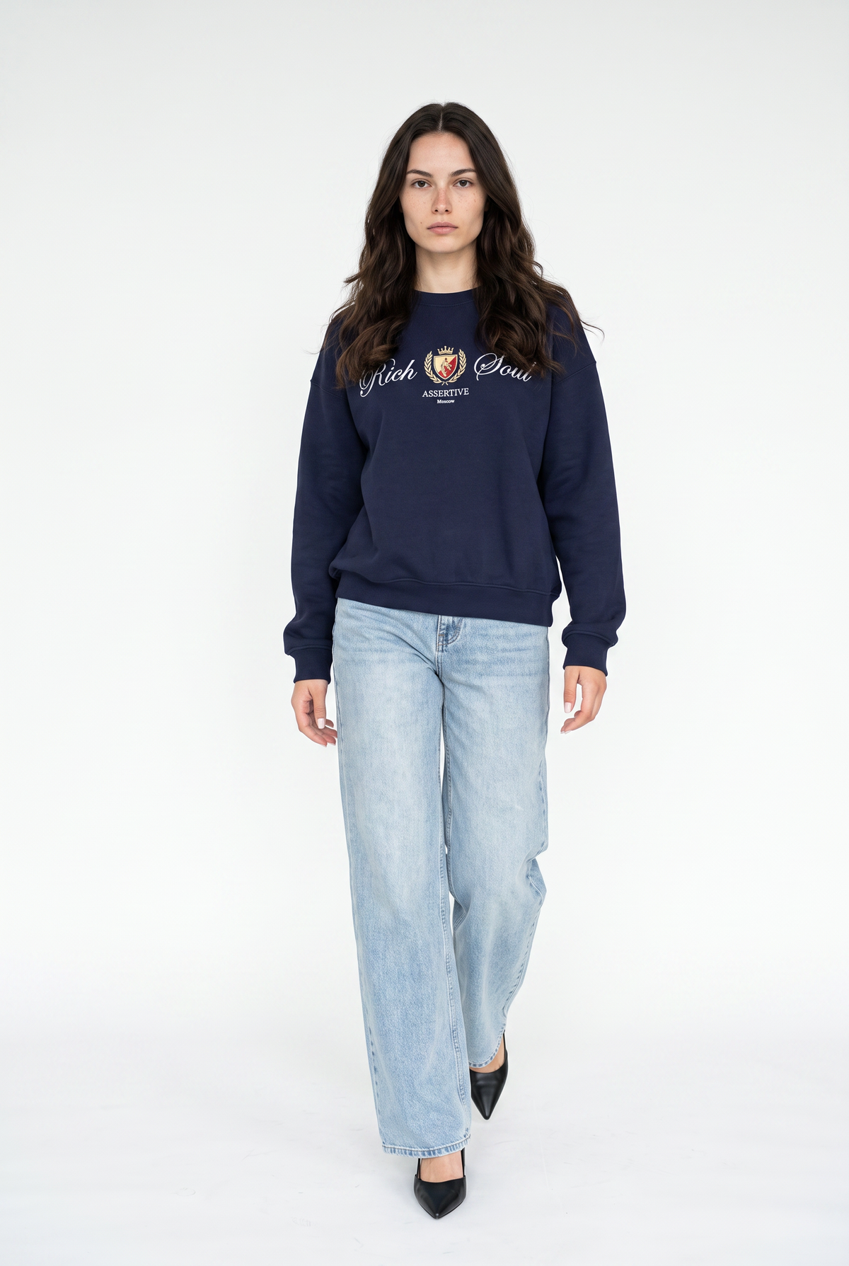 Navy Crest Graphic Cotton Sweatshirt