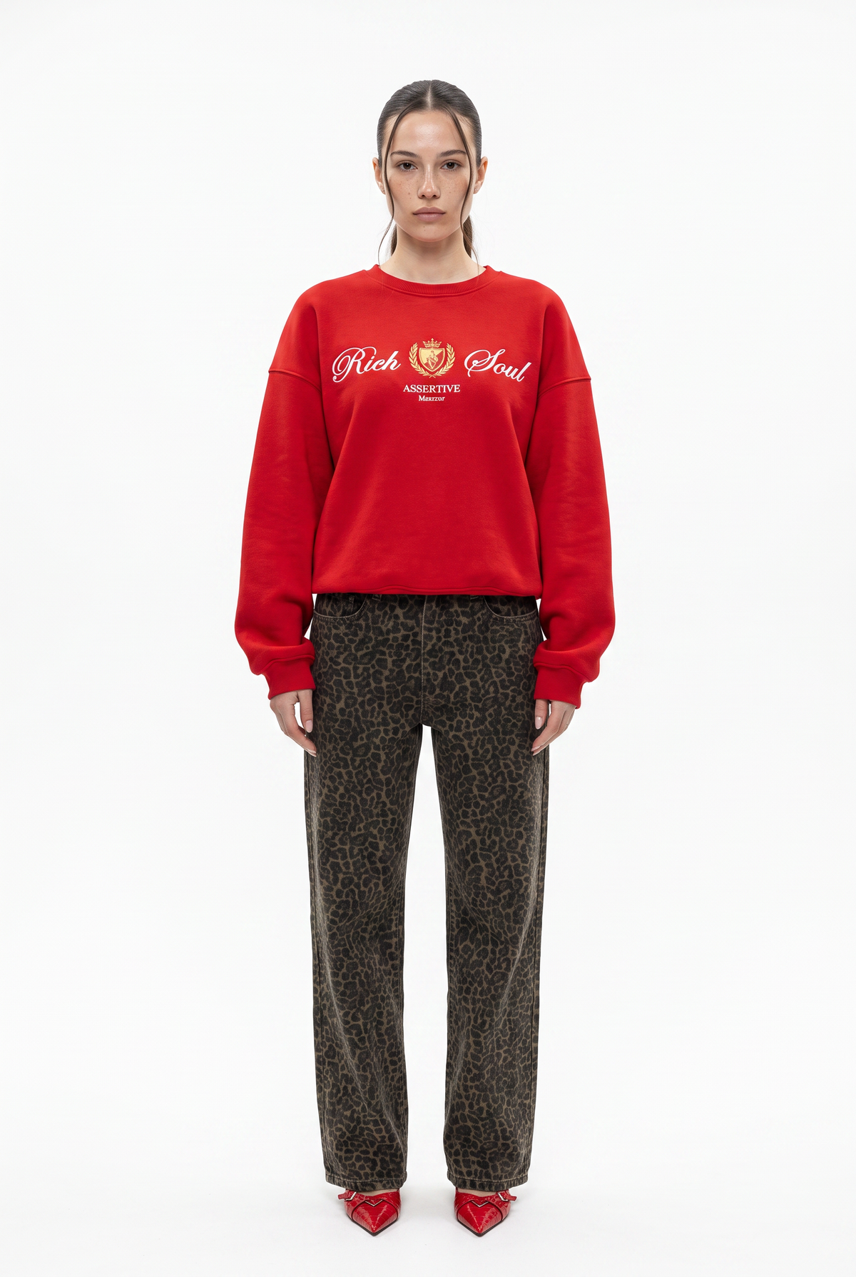 Red Oversized Graphic Cotton Sweatshirt