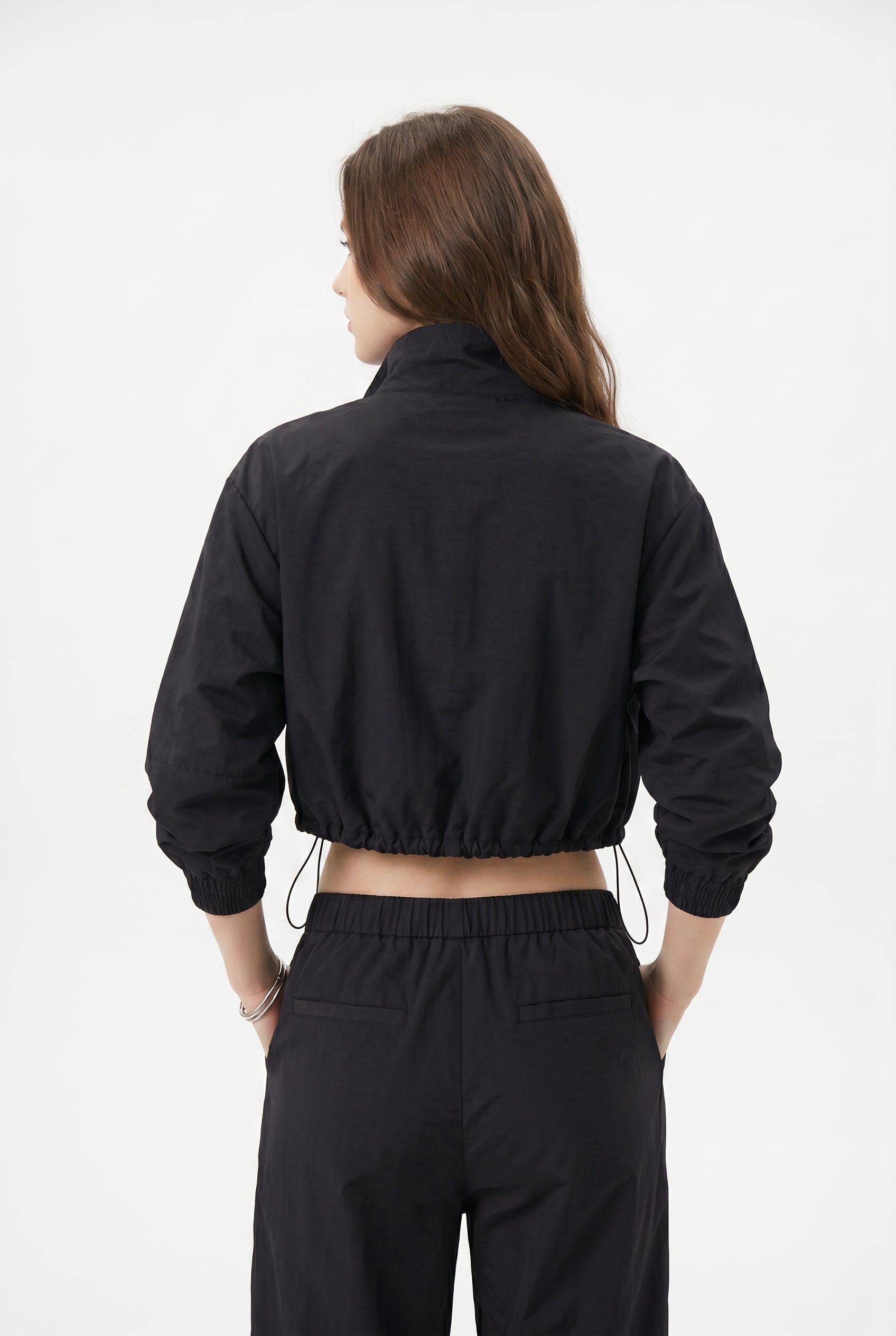 Black Cropped Bomber Jacket
