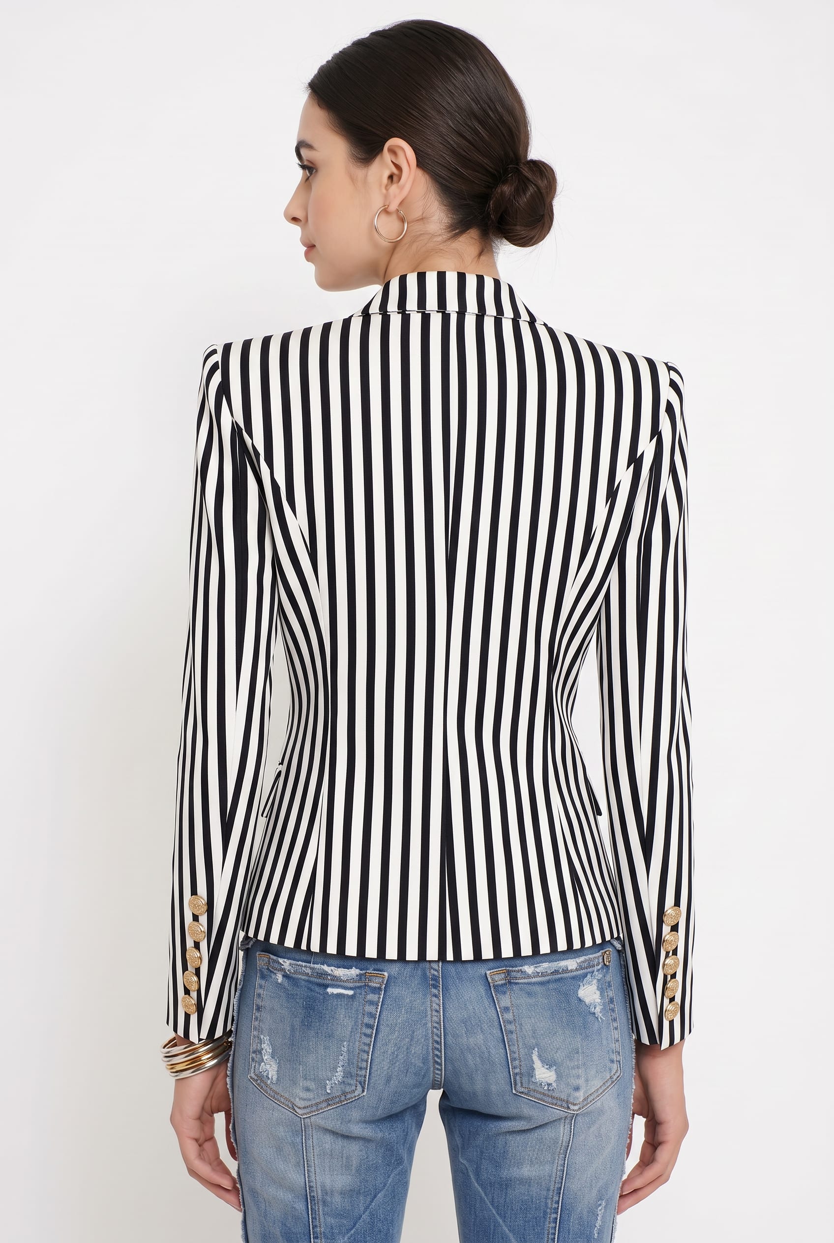 Black White Striped Double-Breasted Blazer